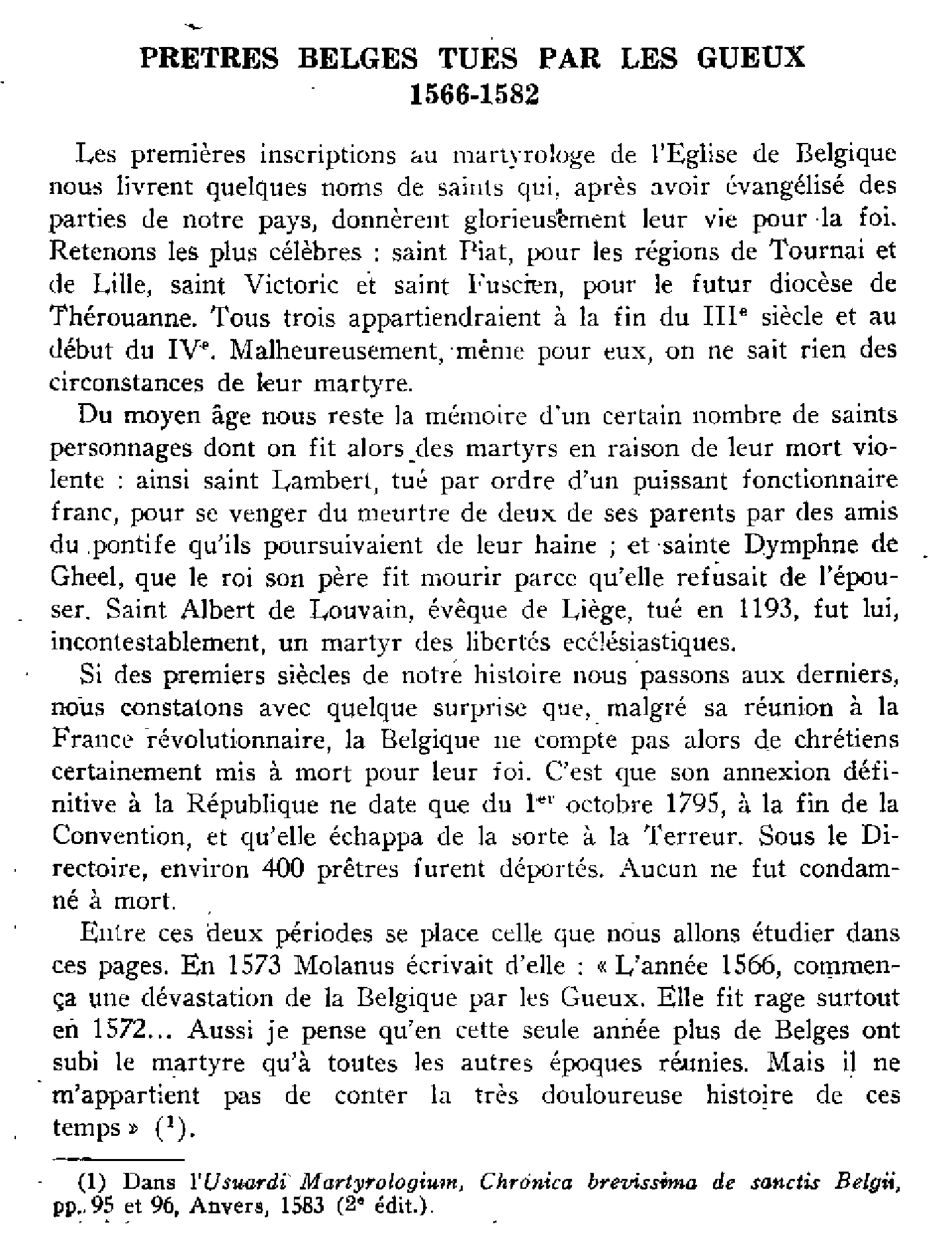 Prêtres belges tués par les gueux. 1566-1582