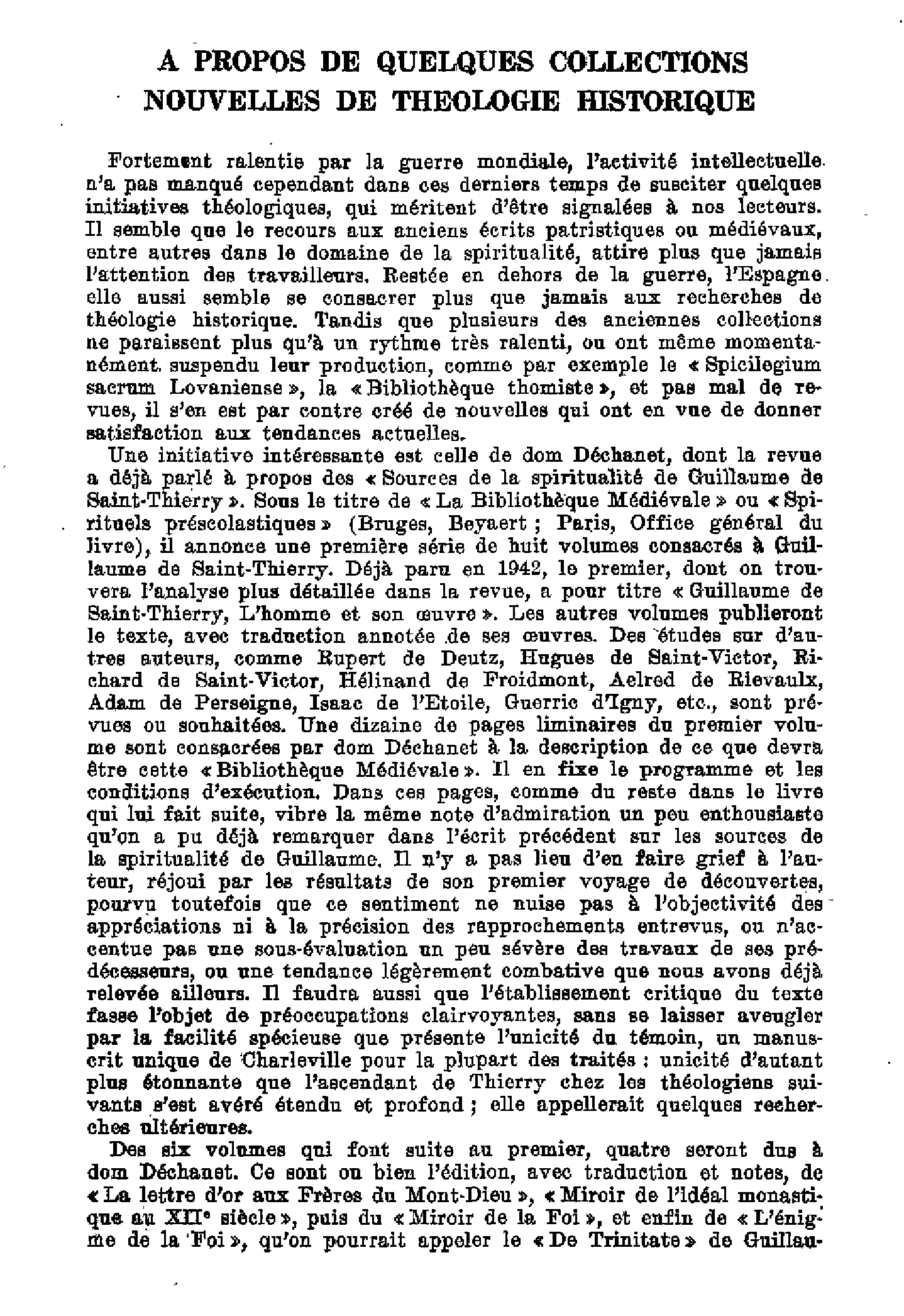 À propos de quelques collections nouvelles de théologie historique