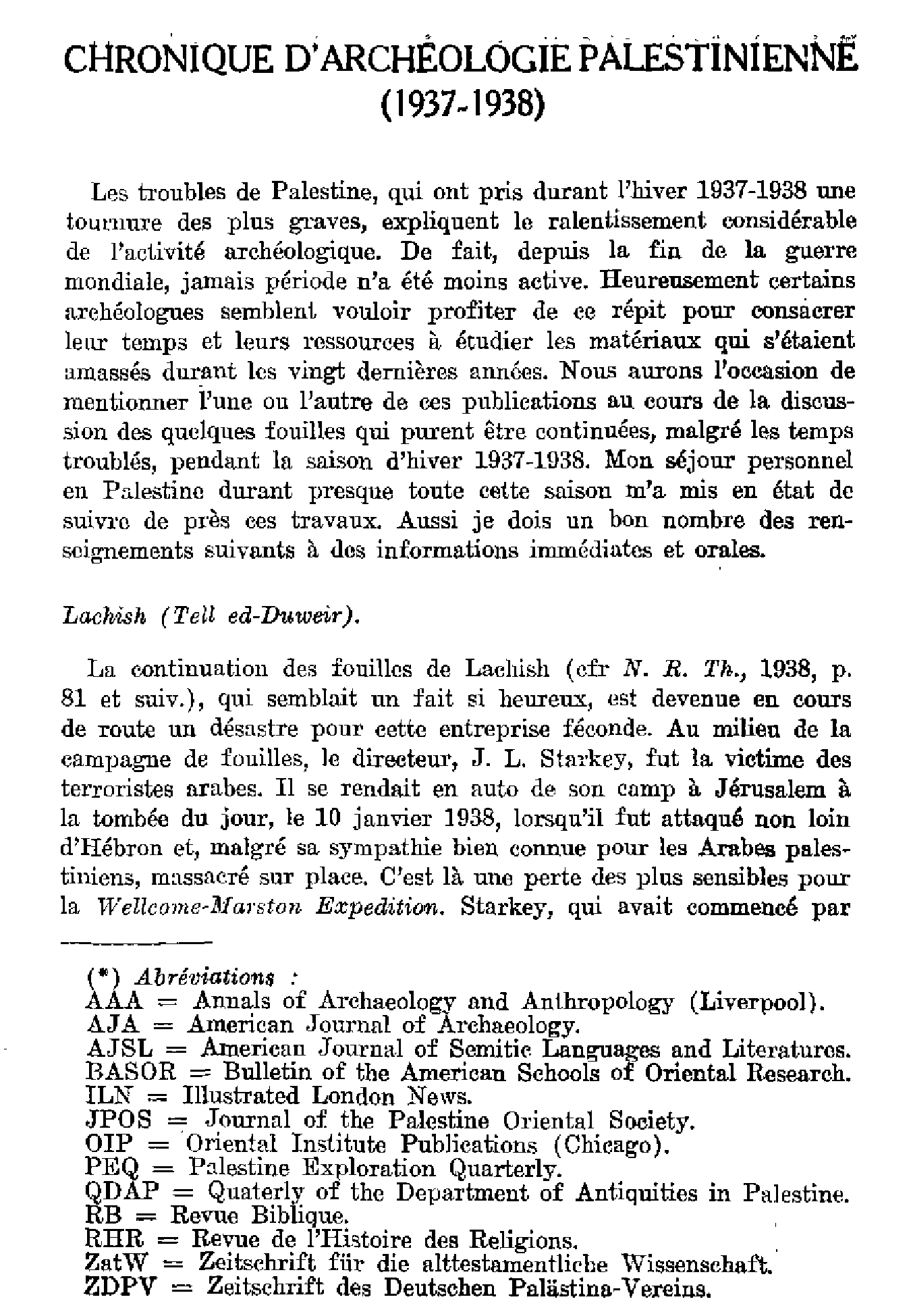 Chronique d'archéologie palestinienne (1937-1938)