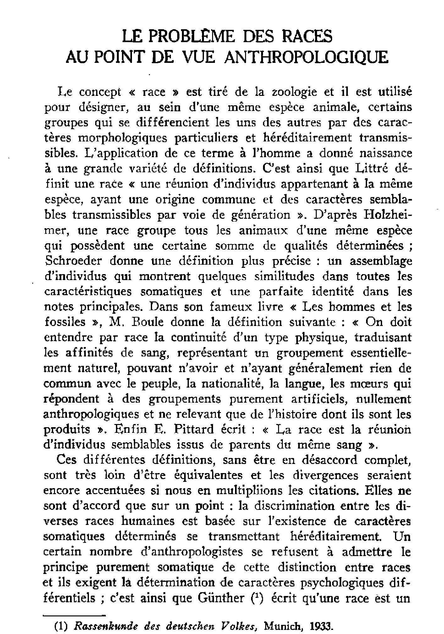 Le problème des races au point de vue anthropologique