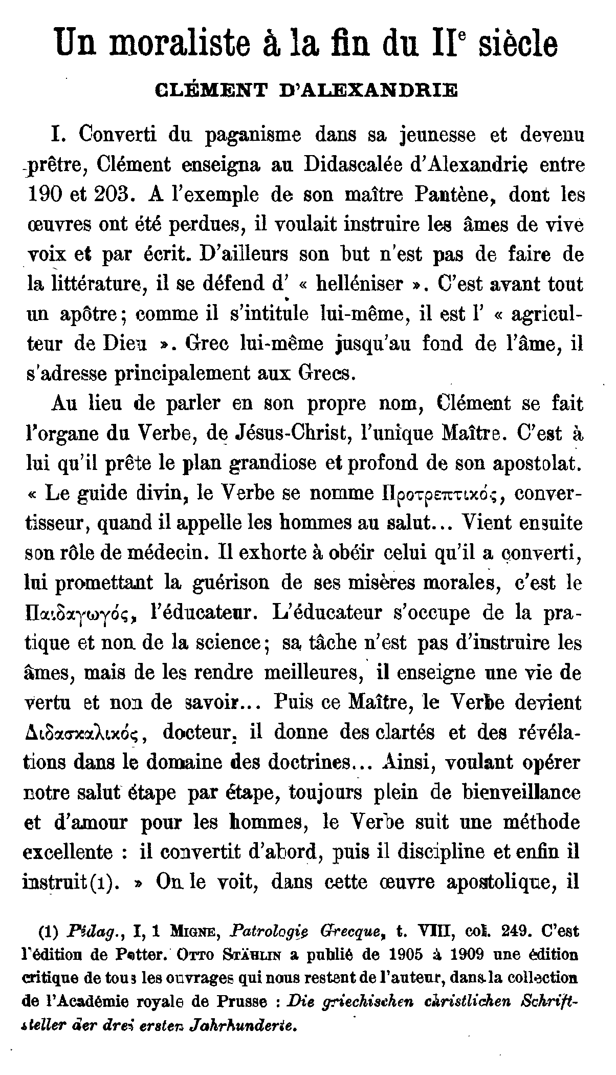 Un moraliste à la fin du IIème siècle
