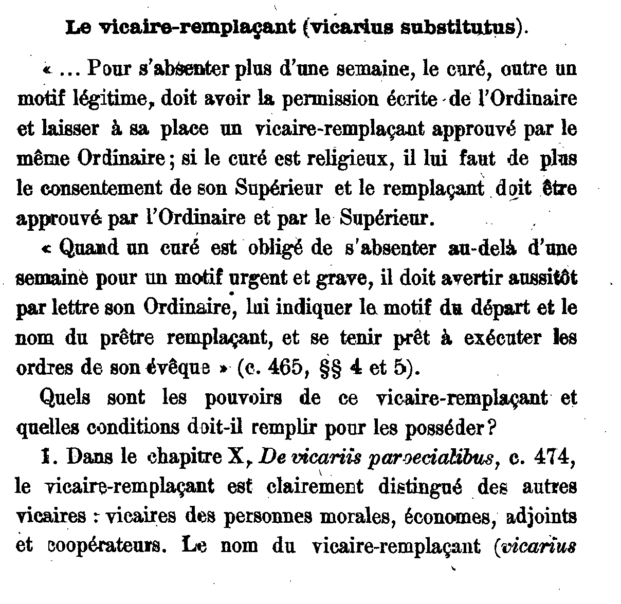 Le vicaire-remplaçant