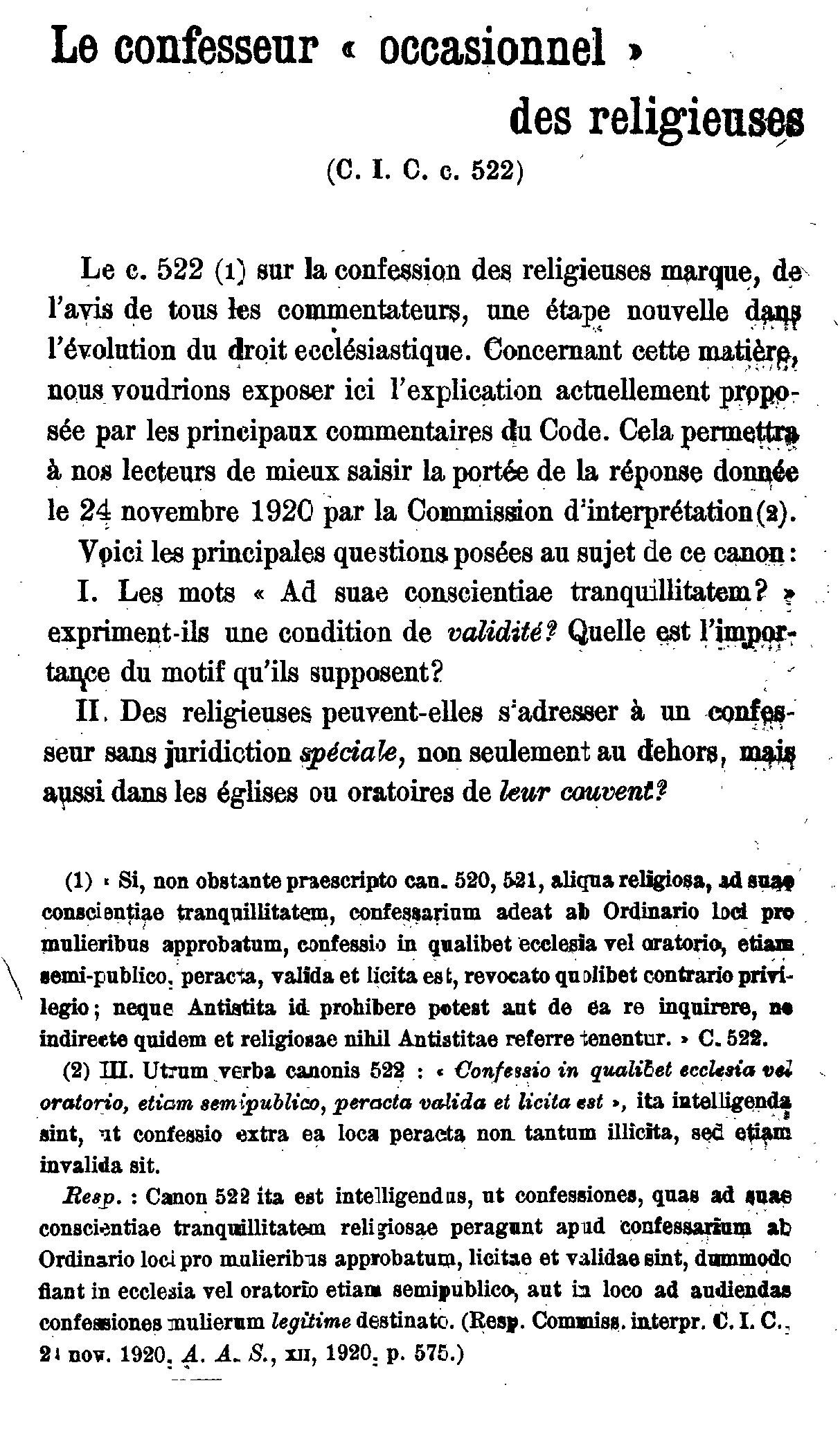 Le confesseur 'occasionnel' des religieuses