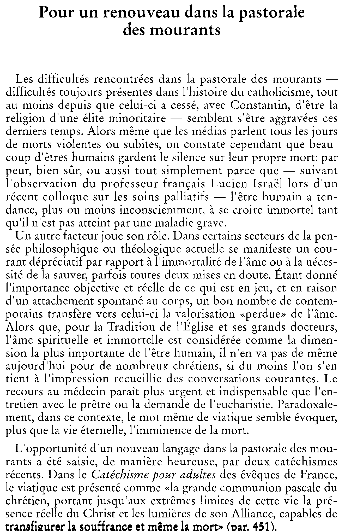 Pour un renouveau dans la pastorale des mourants