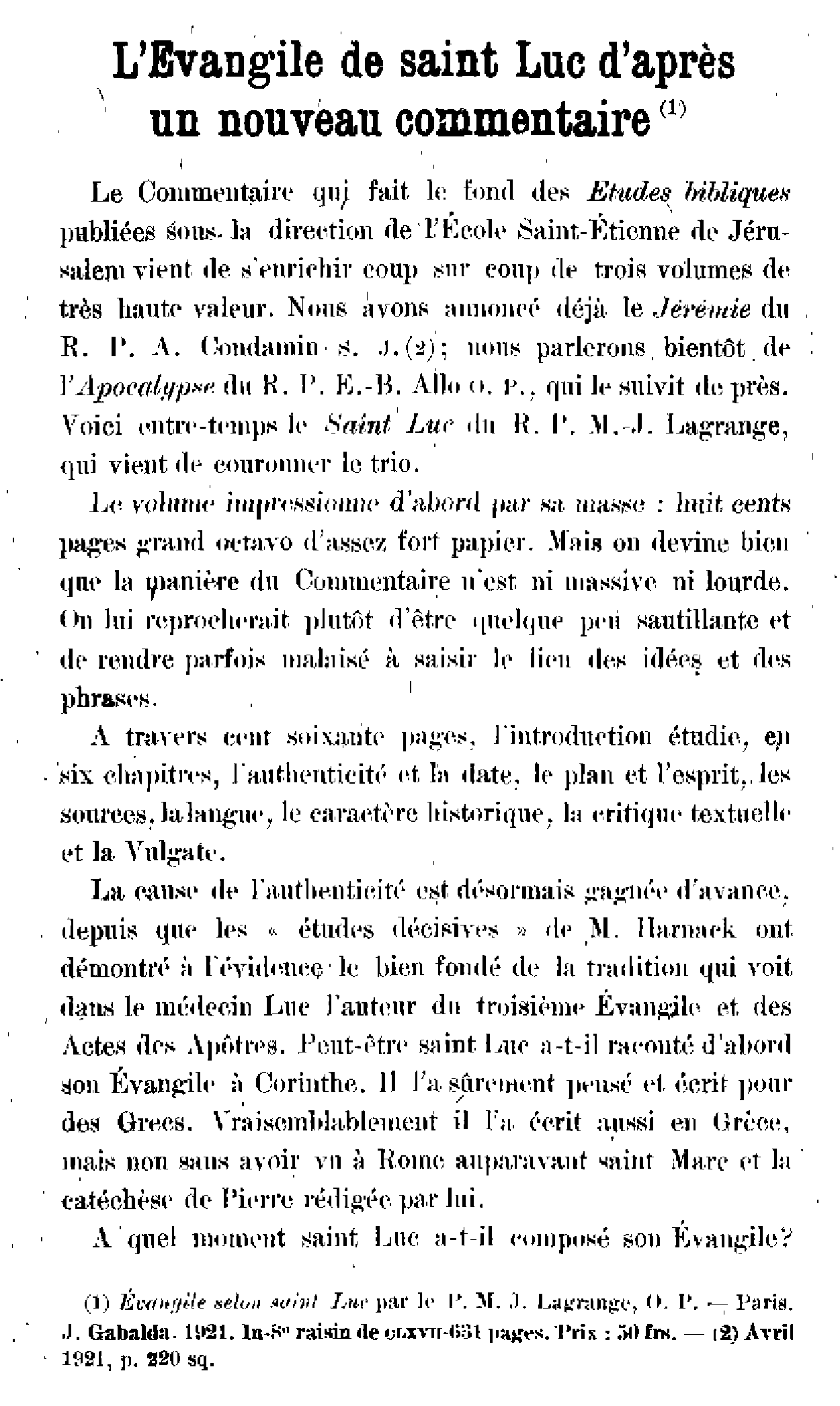 L'Evangile de Saint Luc d'après un nouveau commentaire