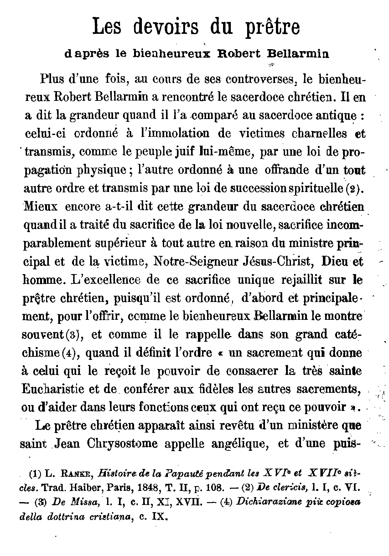 Les devoirs du prêtre d'après le bienheureux Bellarmin