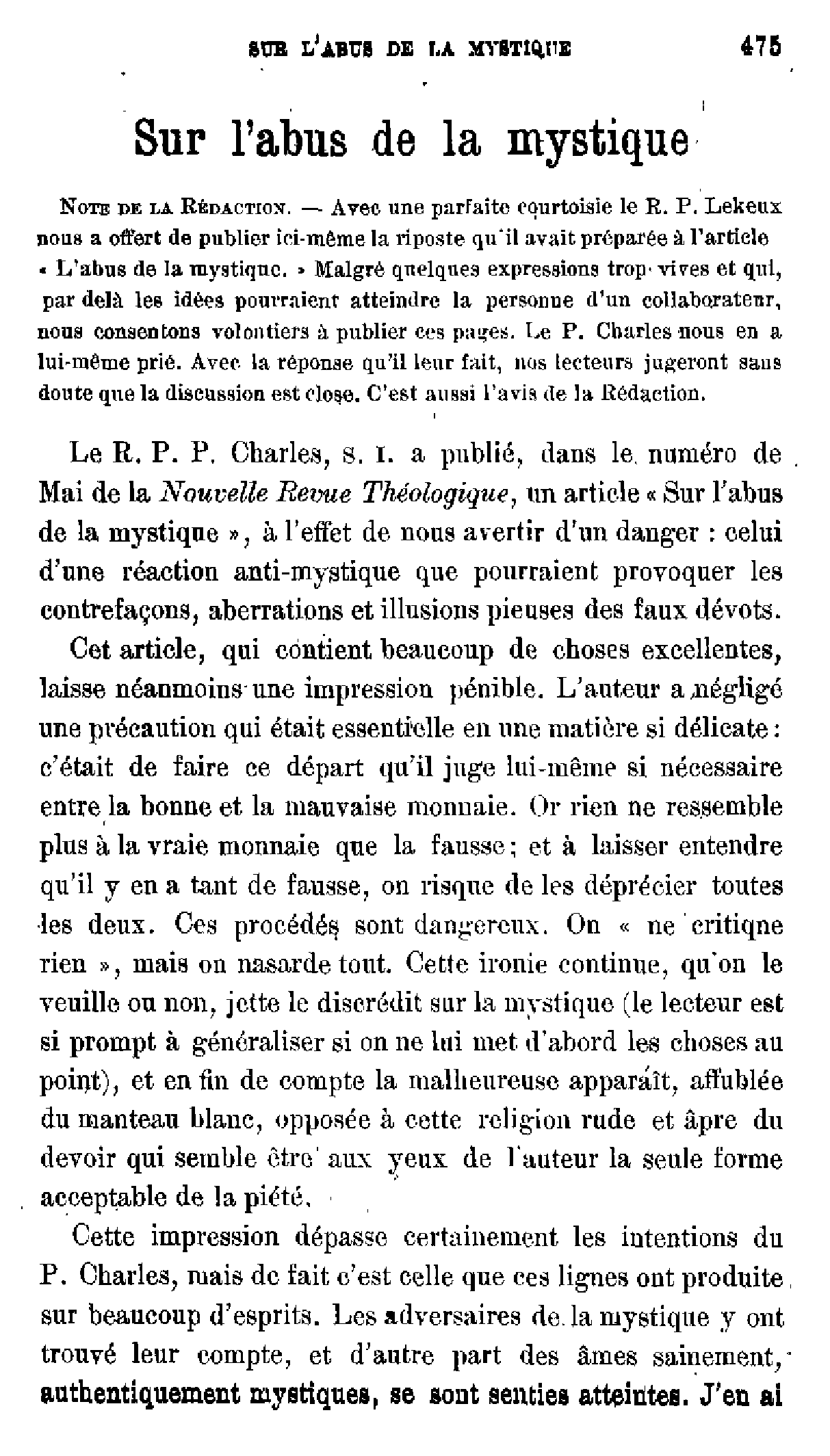 Sur l'abus de la mystique