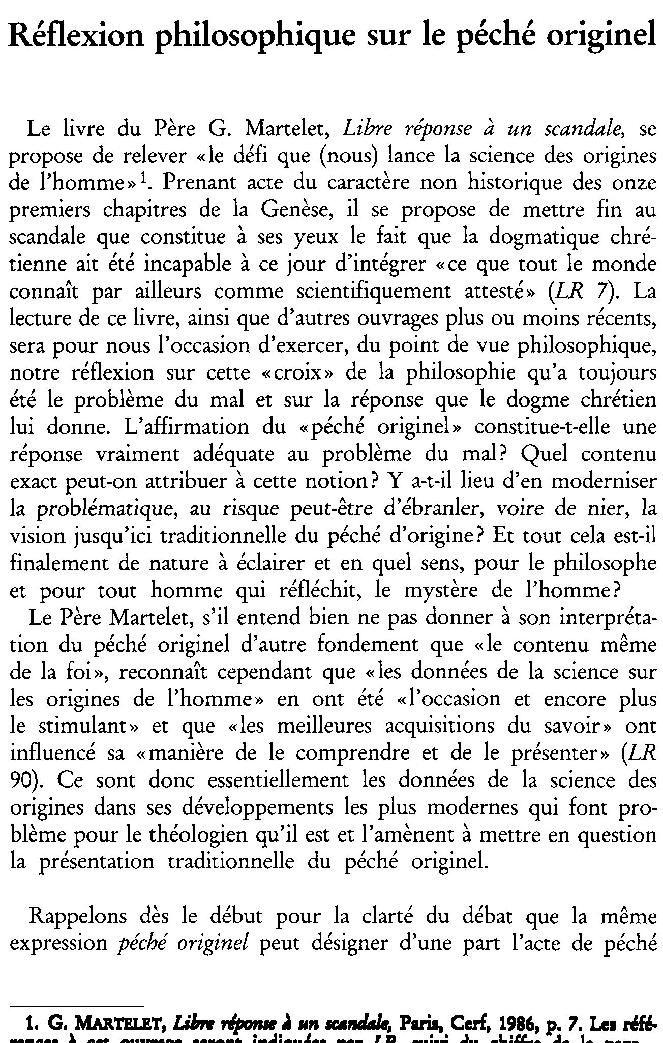Réflexion philosophique sur le péché originel