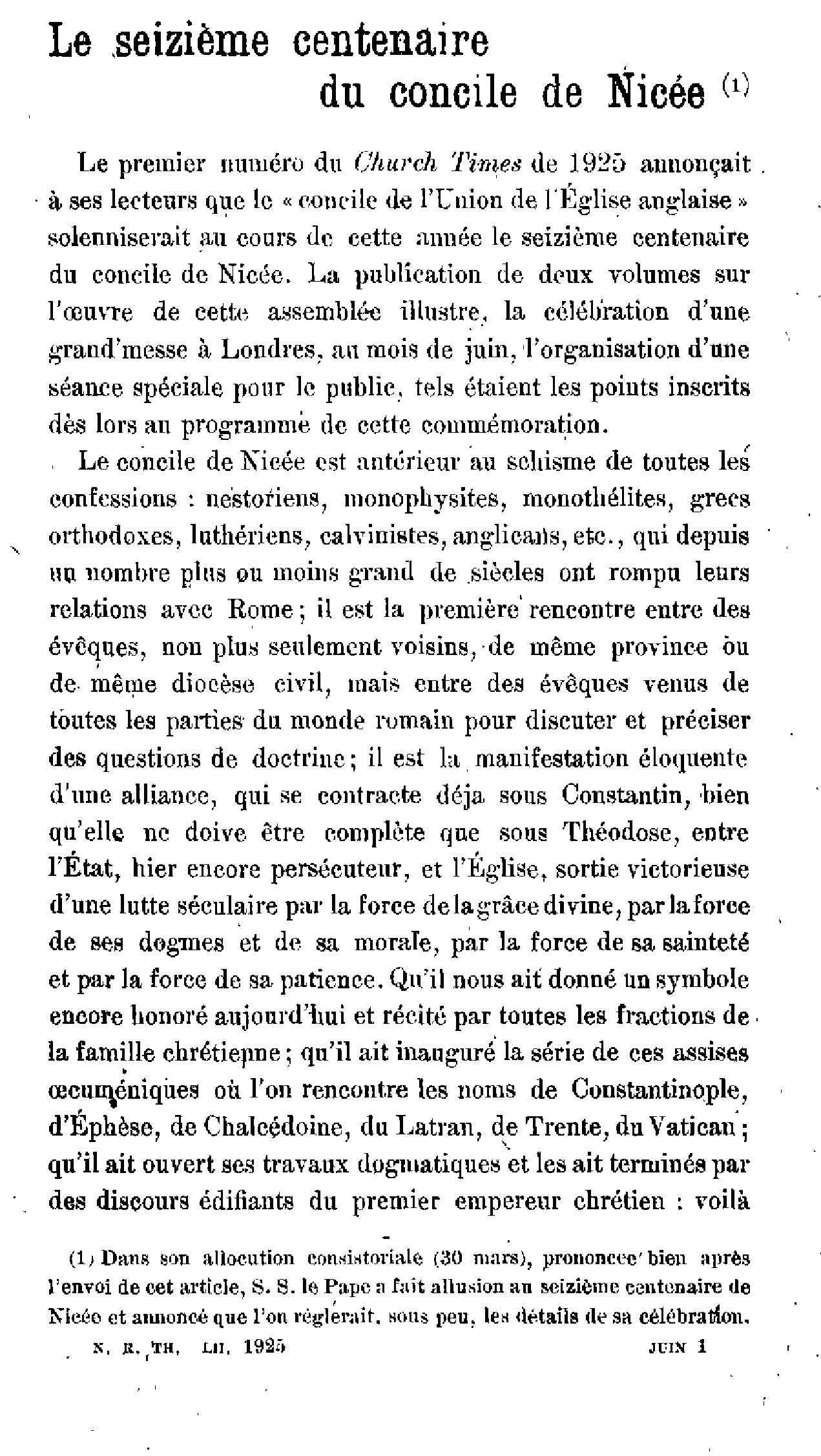 Le seizième centenaire du concile de Nicée