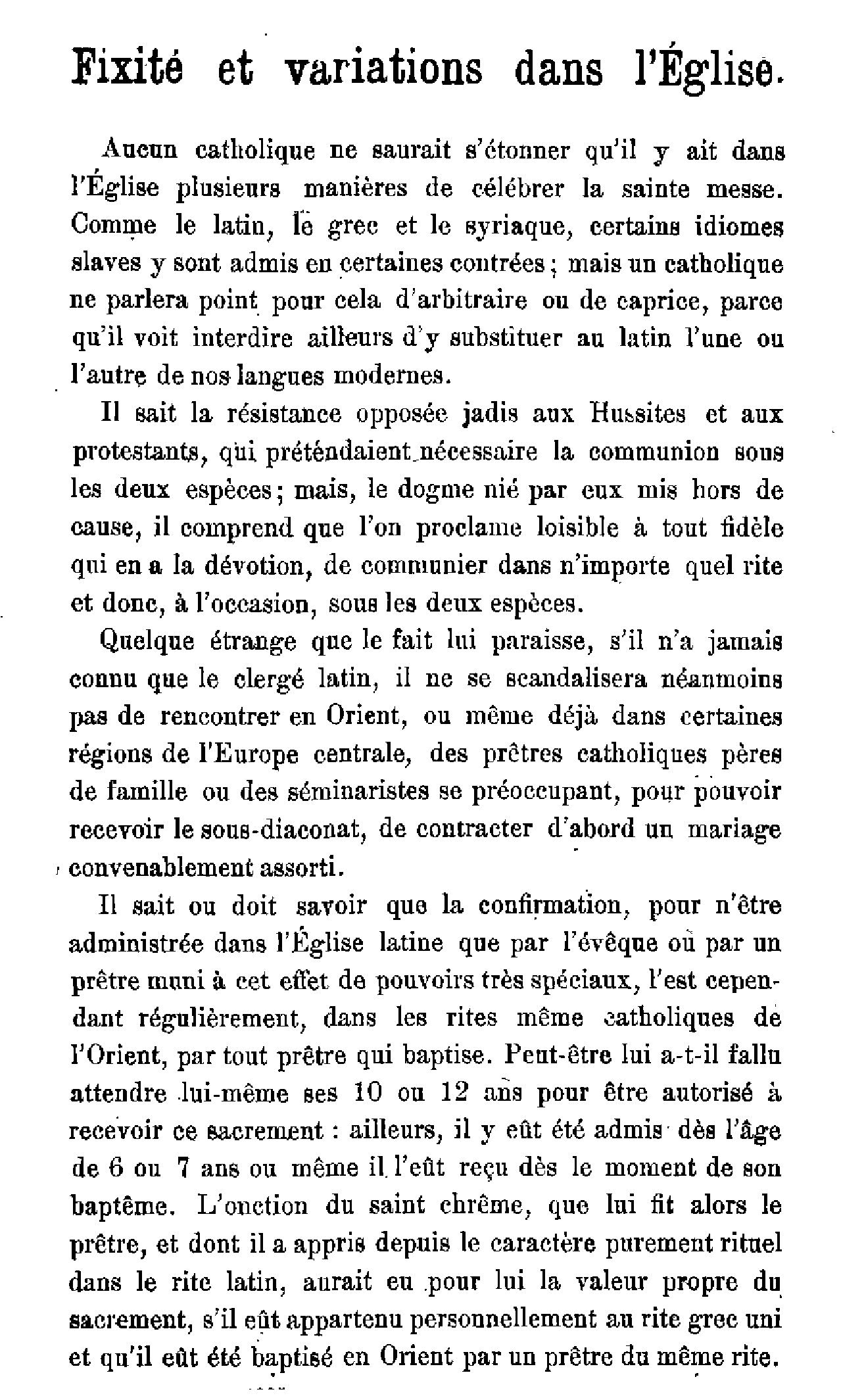 Fixité et variations dans l'Eglise