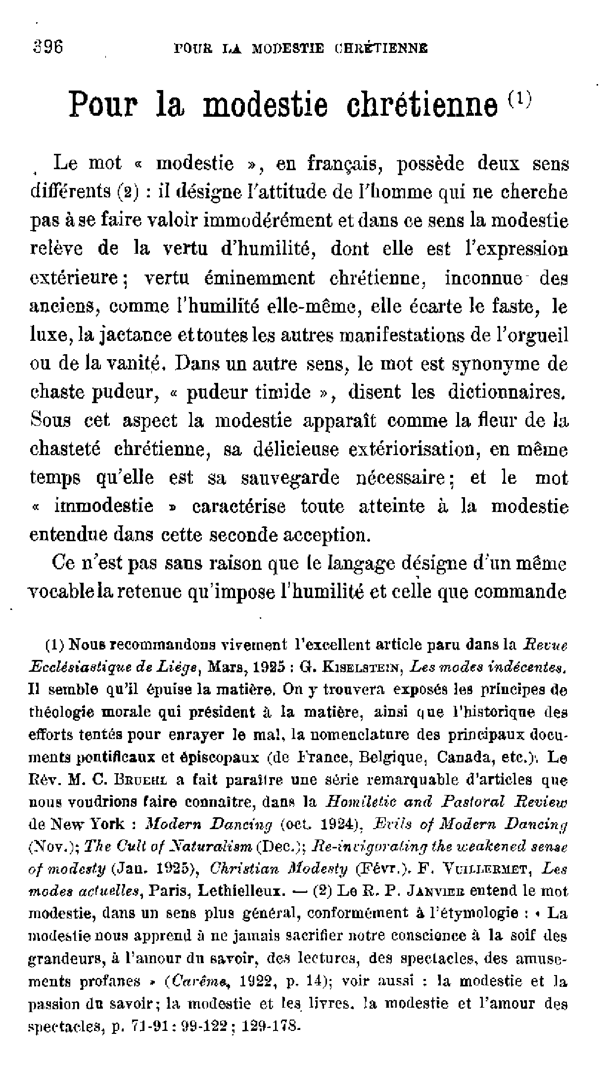 Pour la modestie chrétienne