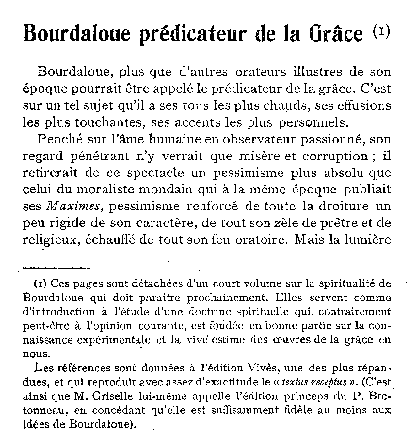 Bourdaloue prédicateur de la Grâce