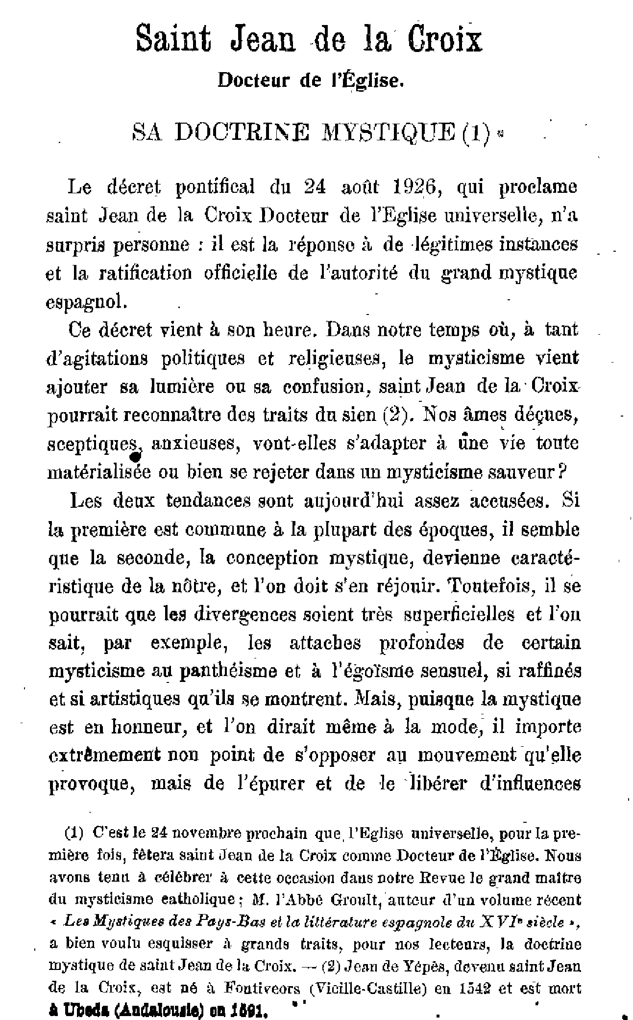 Saint Jean de la Croix, Docteur de l'Eglise