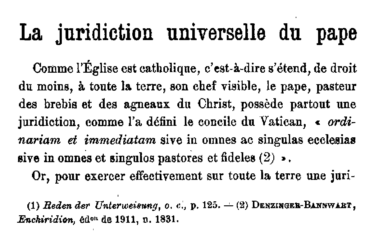 La juridiction universelle du pape