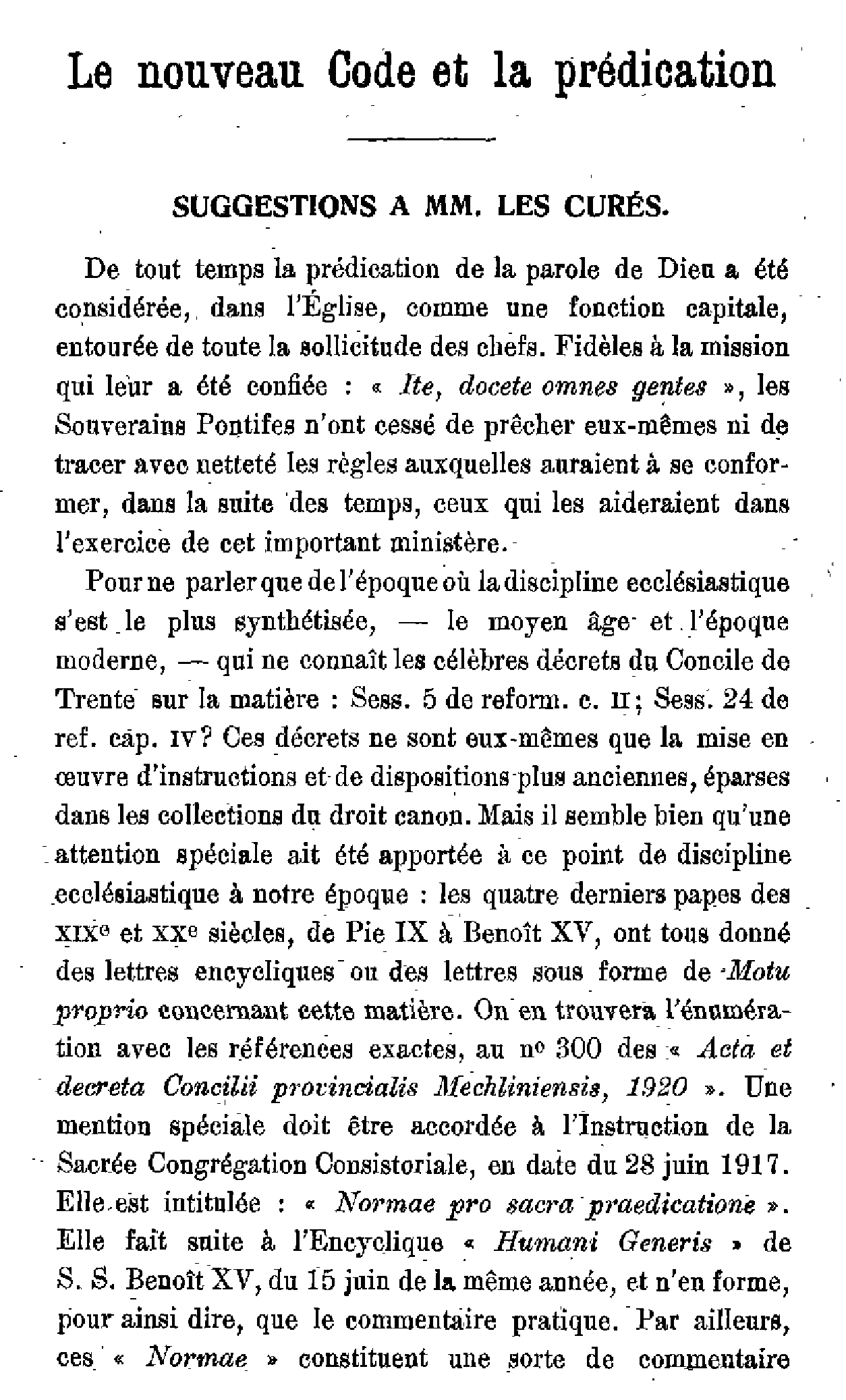 Le nouveau Code et la prédication