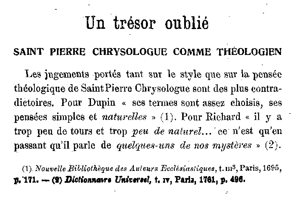 Un trésor oublié. Saint Pierre Chrysologue comme théologien