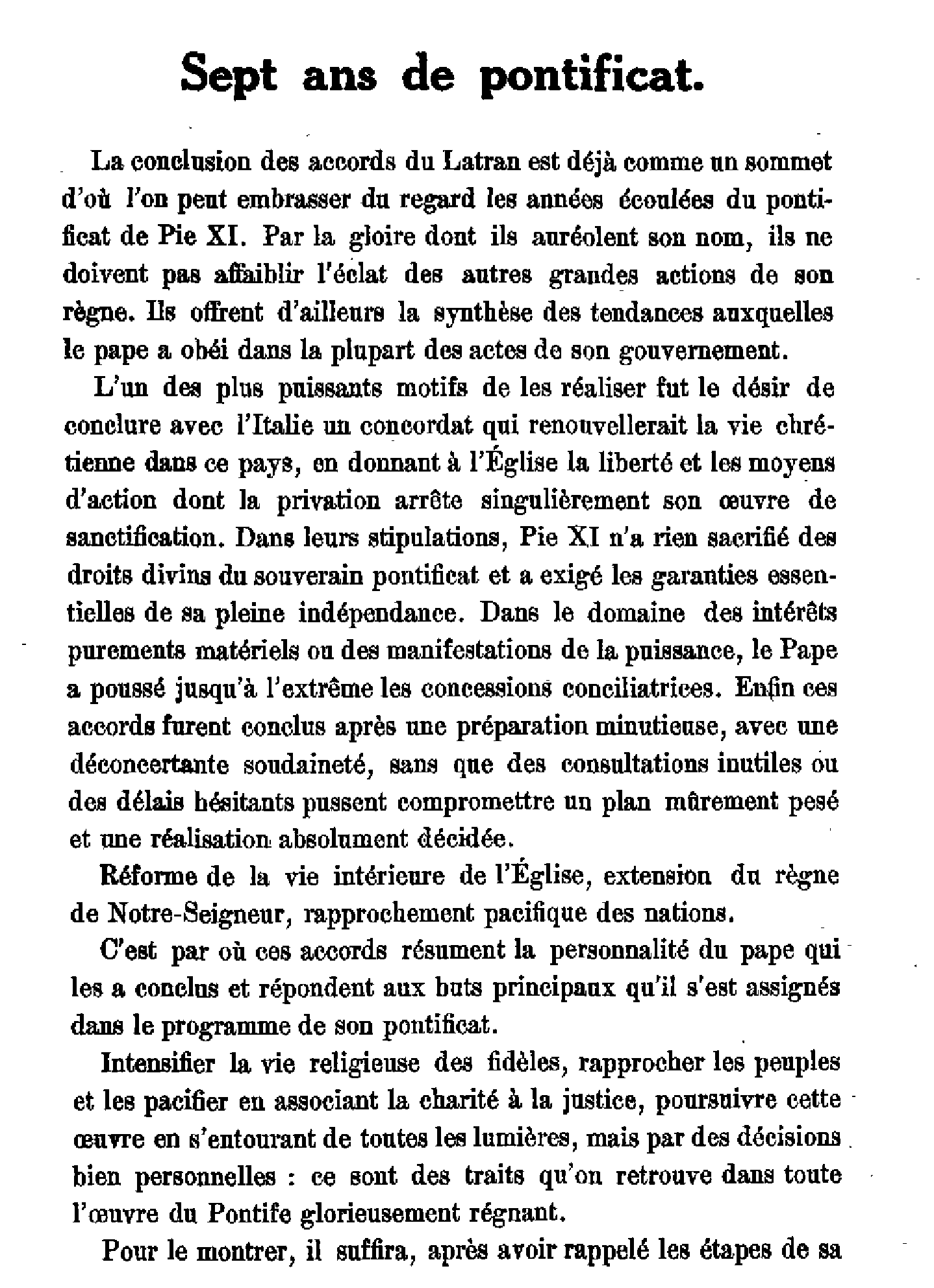 Sept ans de pontificat
