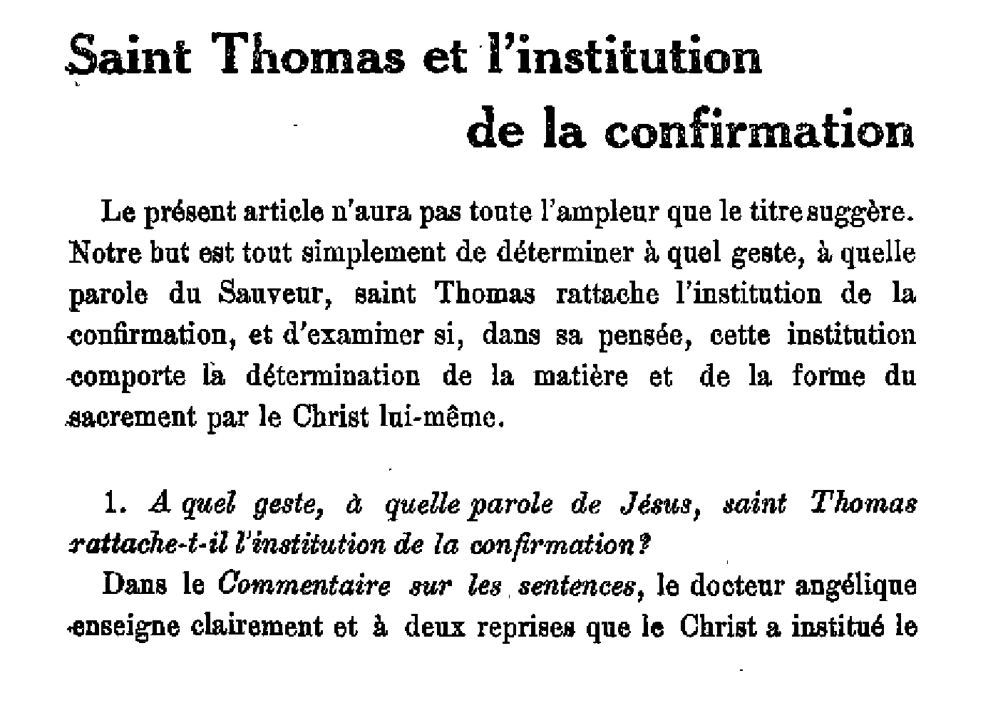 Saint Thomas et l'institution de la confirmation