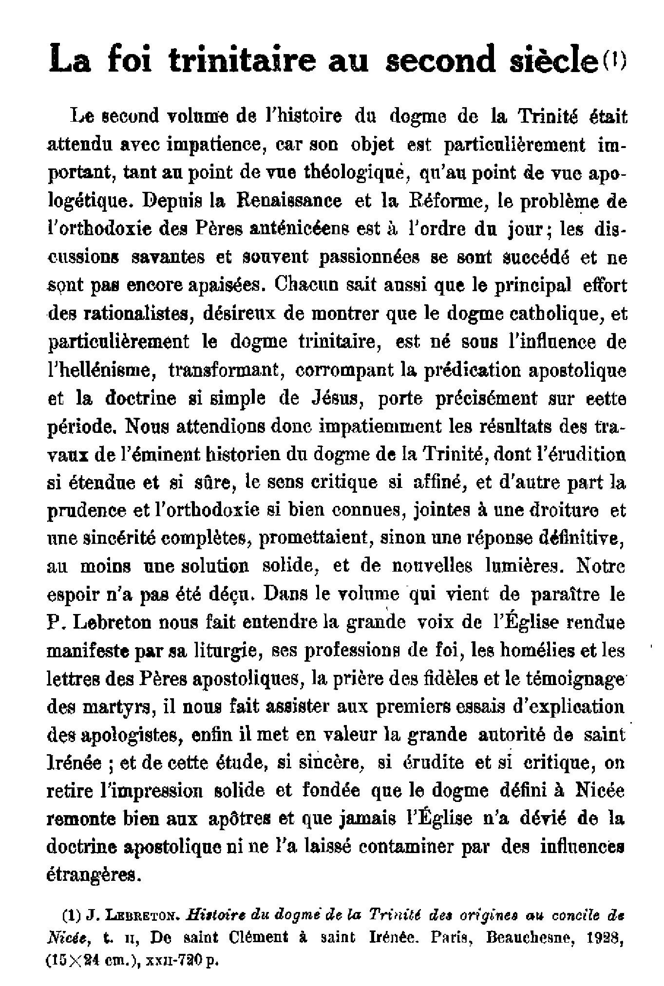 La foi trinitaire au second siècle
