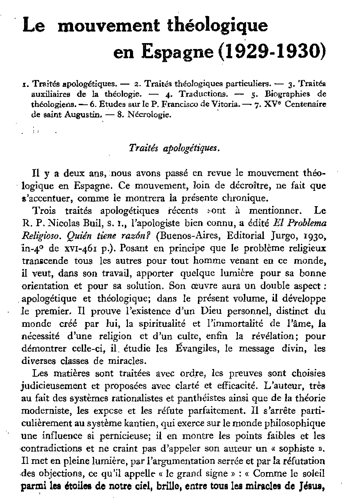 Le mouvement théologique en Espagne (1929-1930)