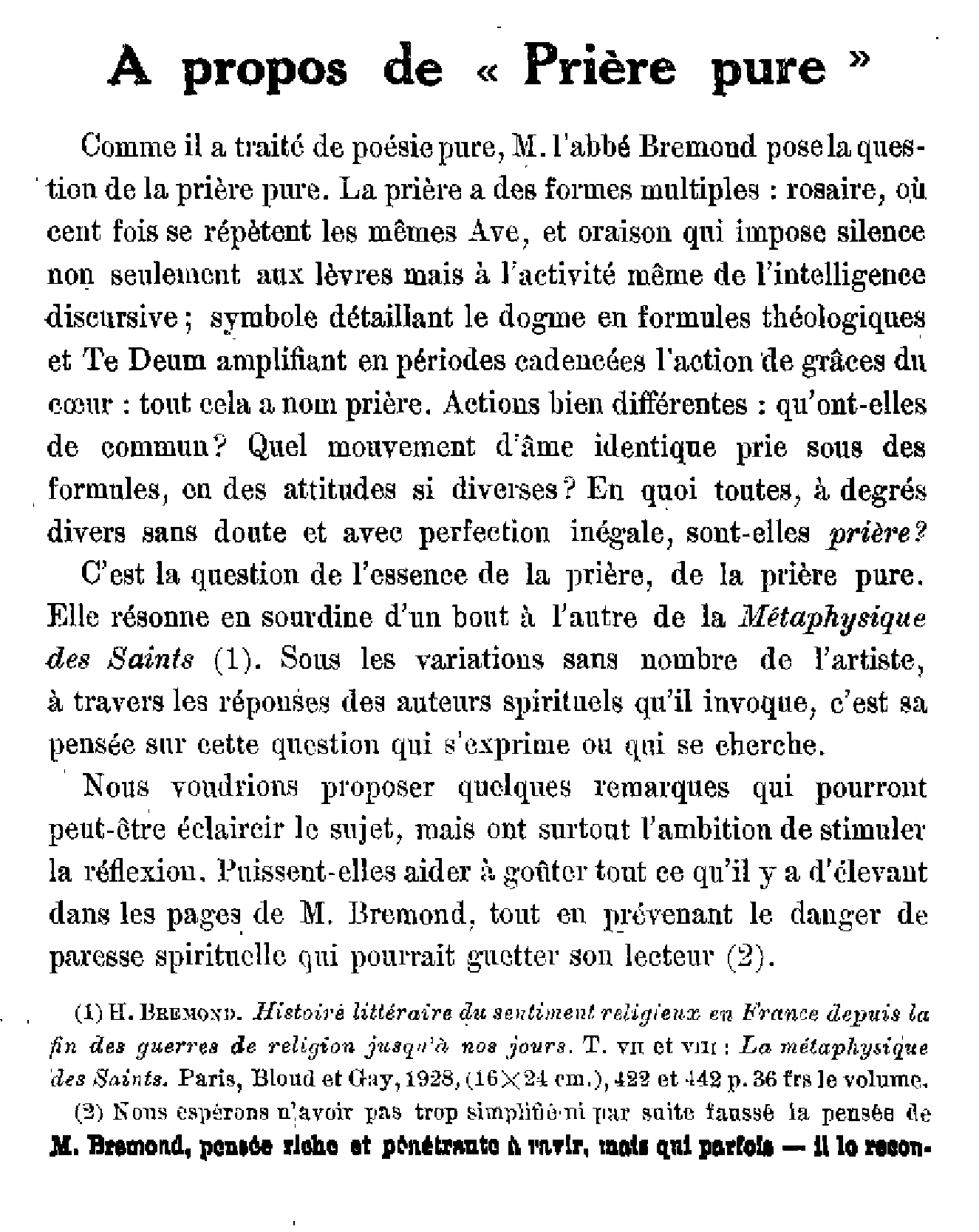 A propos de 'Prière pure'