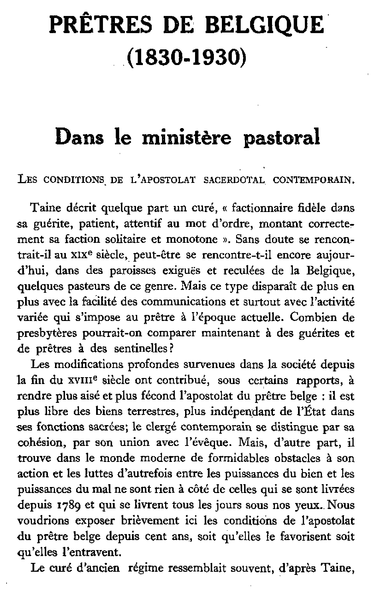 Prêtres de Belgique (1830-1930). Dans le ministère pastoral