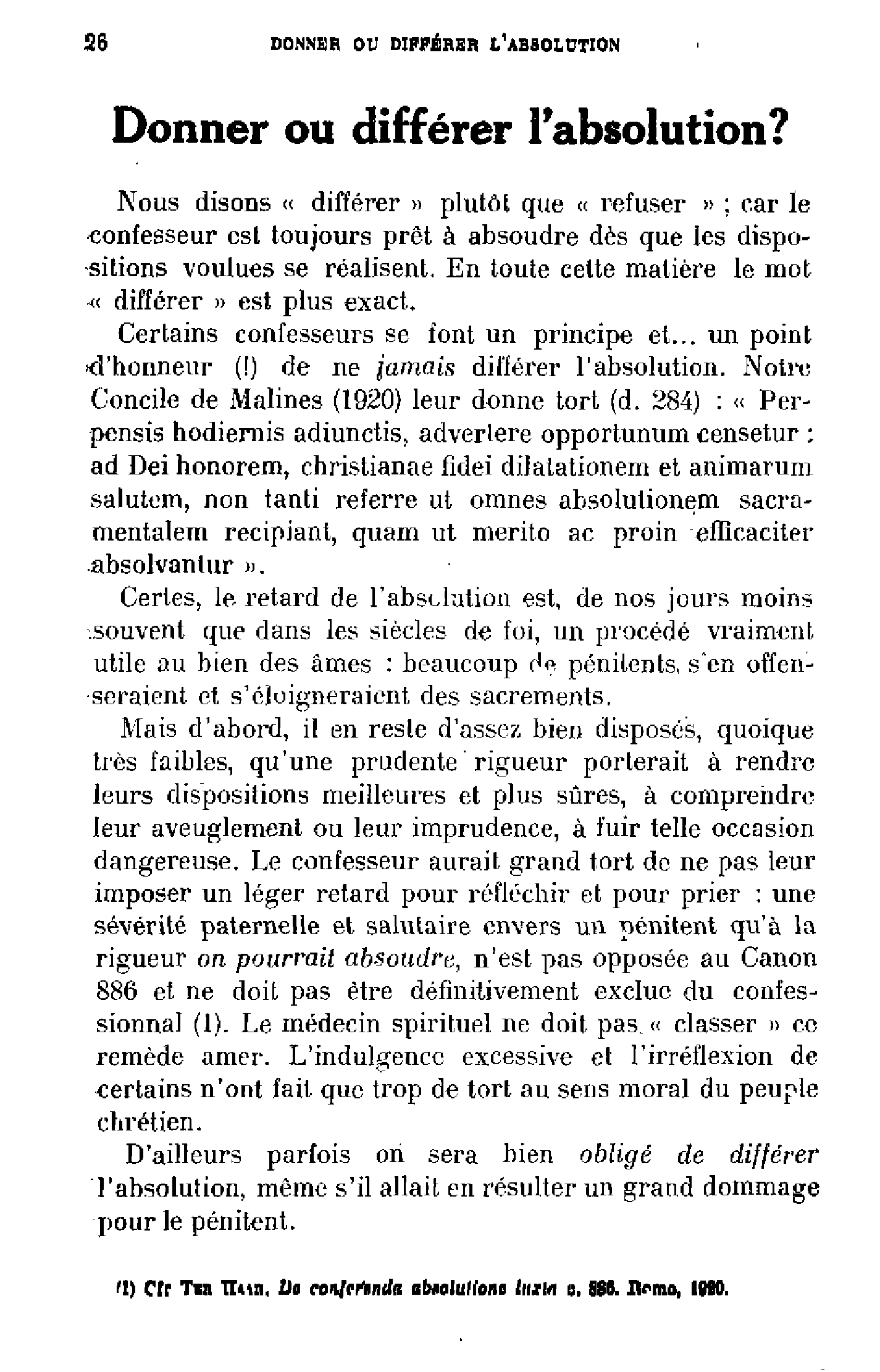 Donner ou différer l'absolution