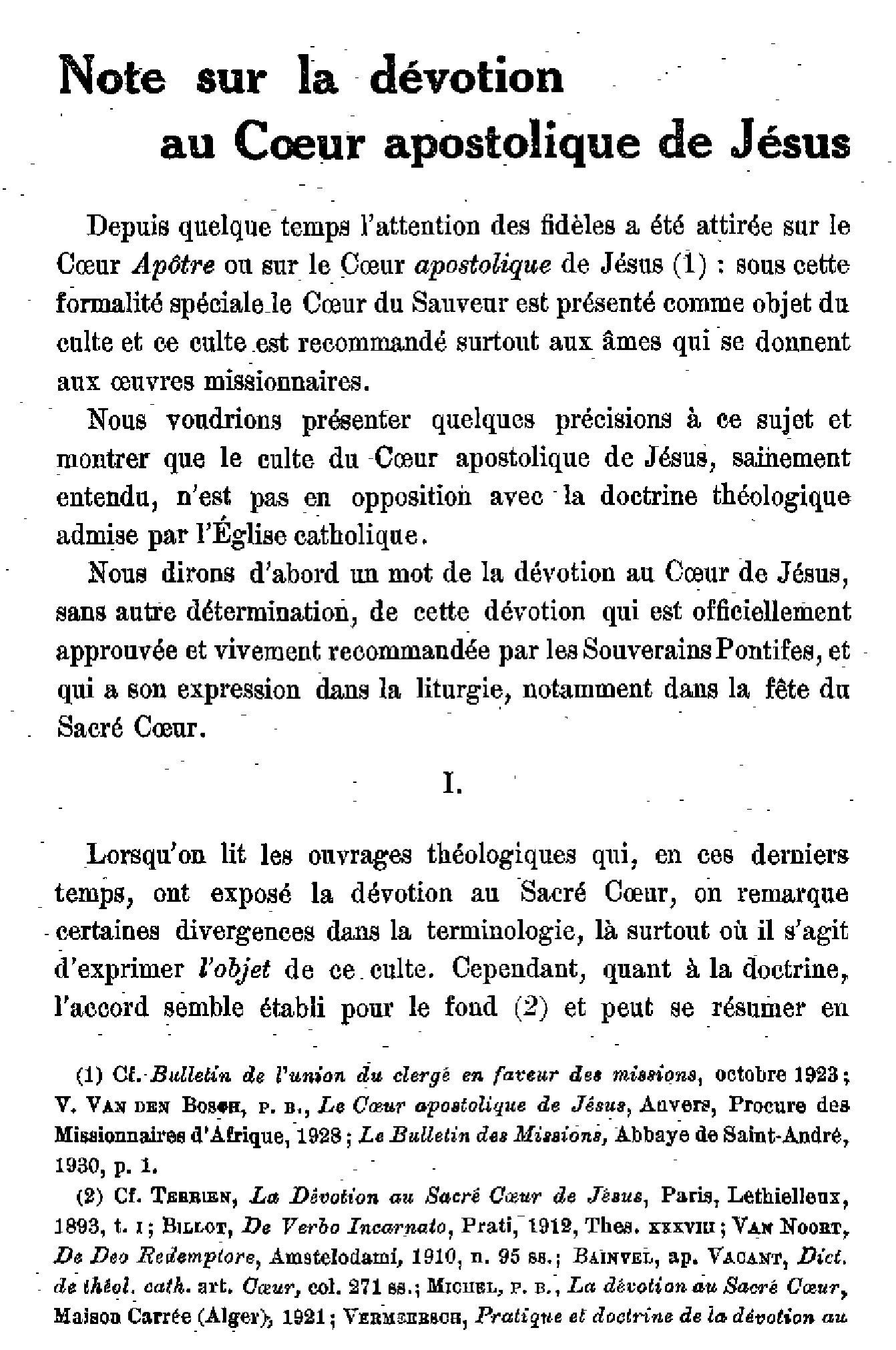Note sur la dévotion au Coeur apostolique de Jésus