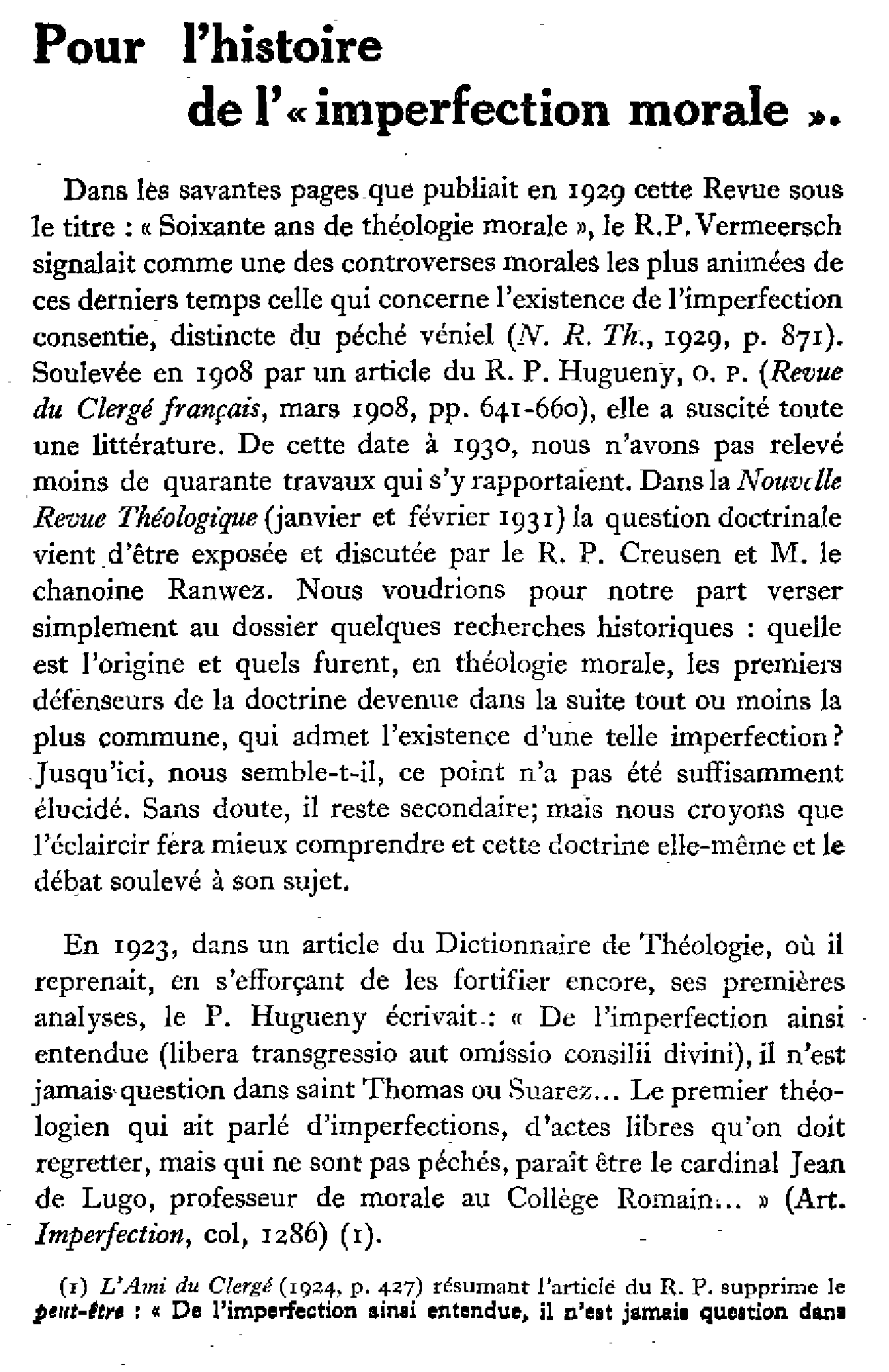 Pour l'histoire de l''imperfection morale'