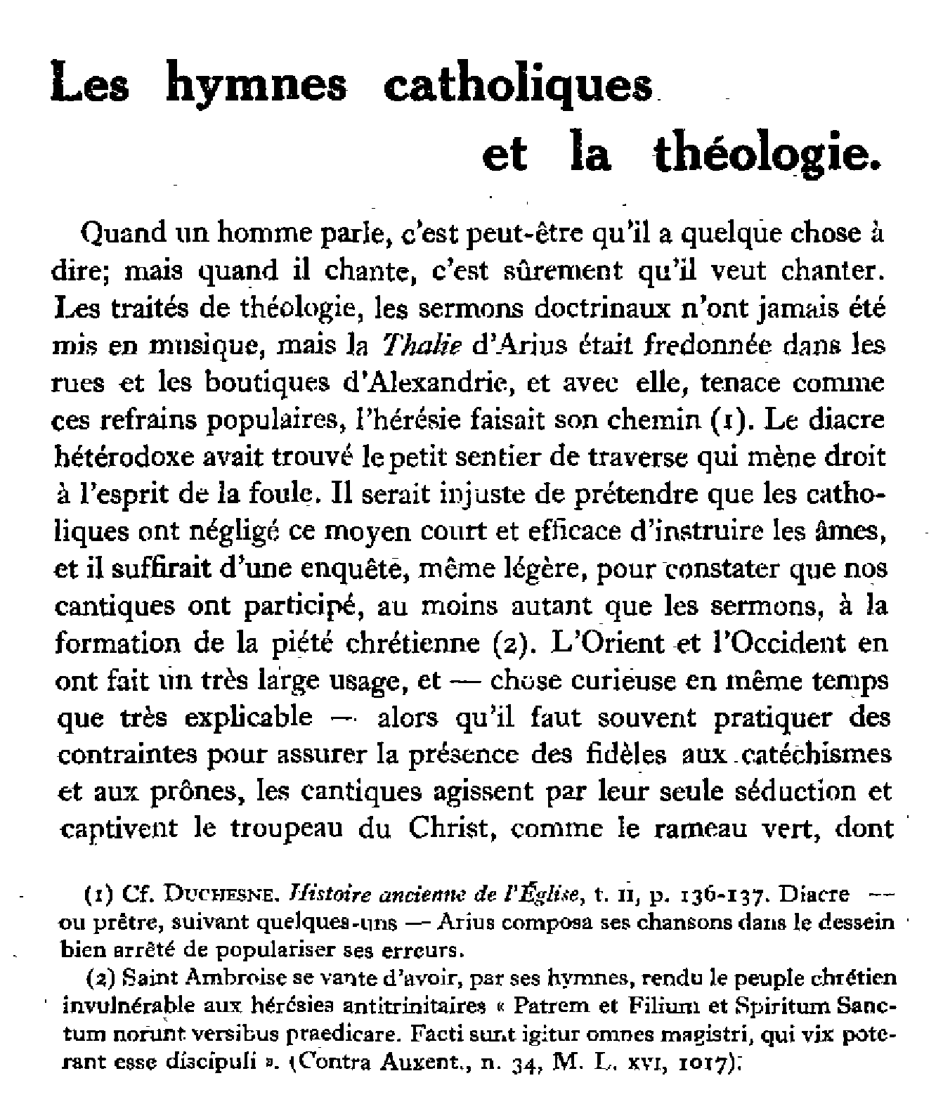Les hymnes catholiques et la théologie