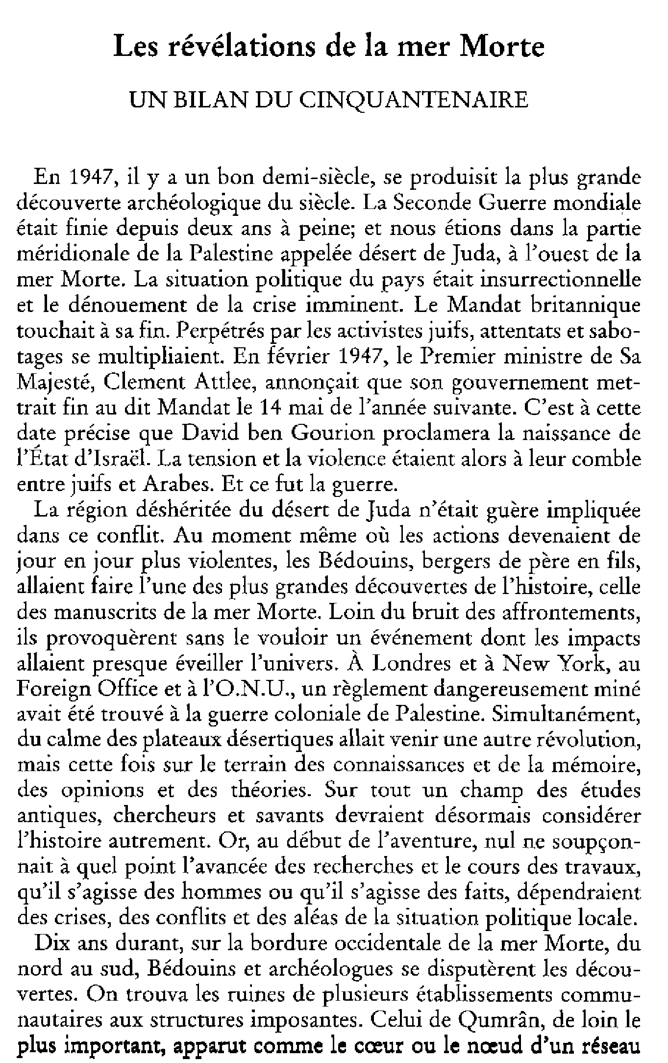 Les révélations de la mer Morte. Un bilan du cinquantenaire