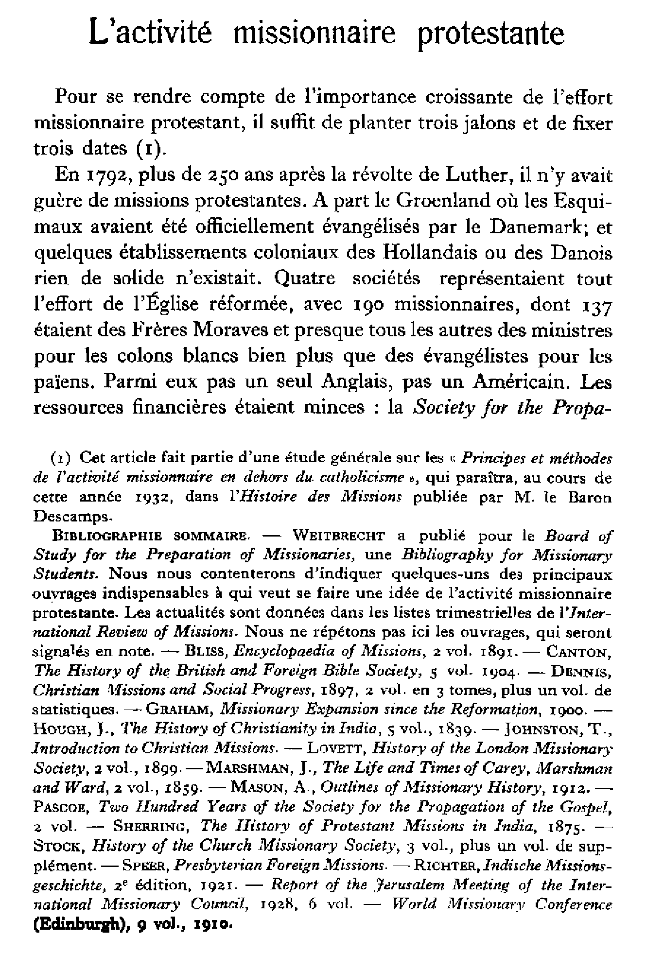 L'activité missionnaire protestante