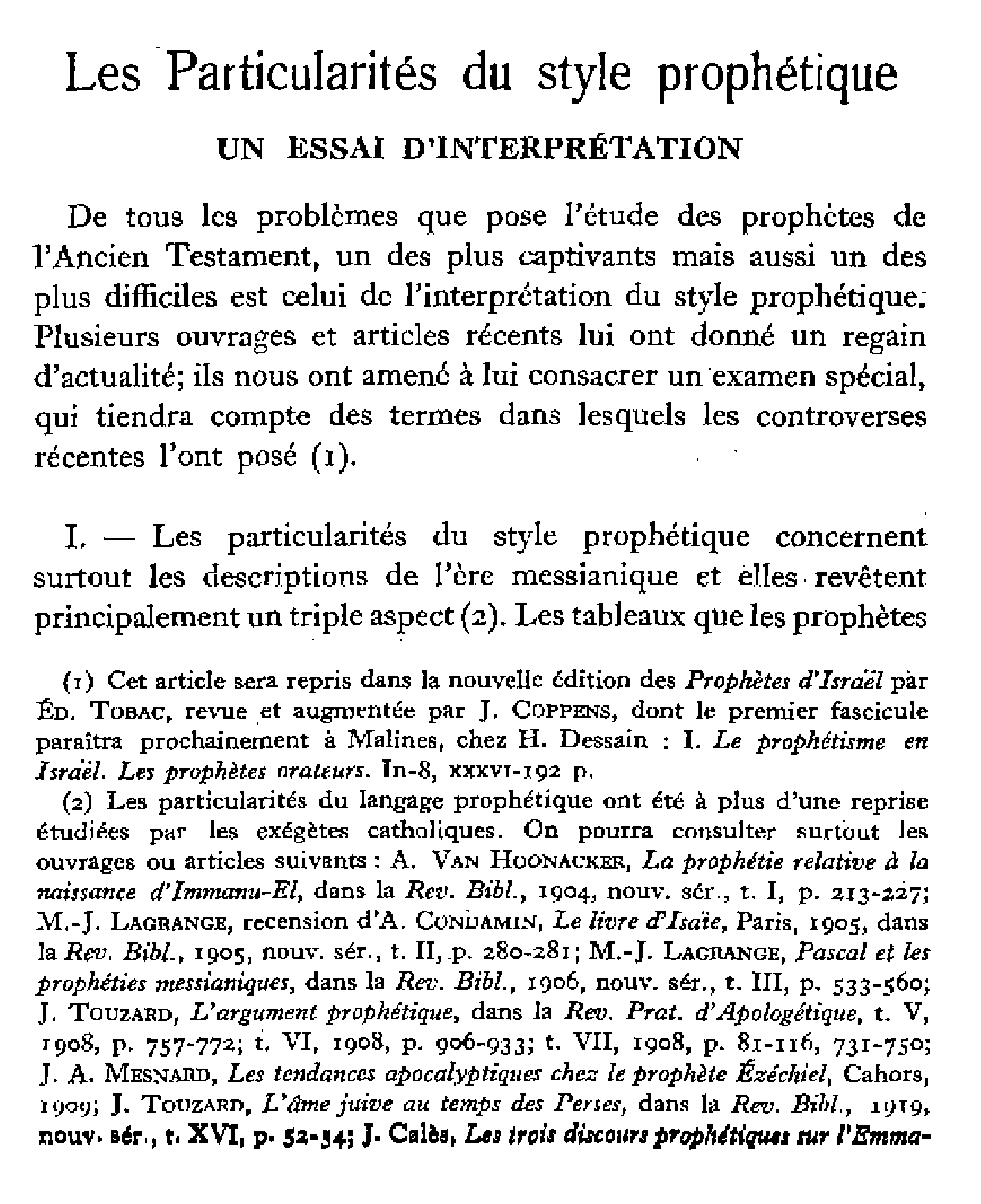 Les Particularités du style prophétique. Un essai d'interprétation