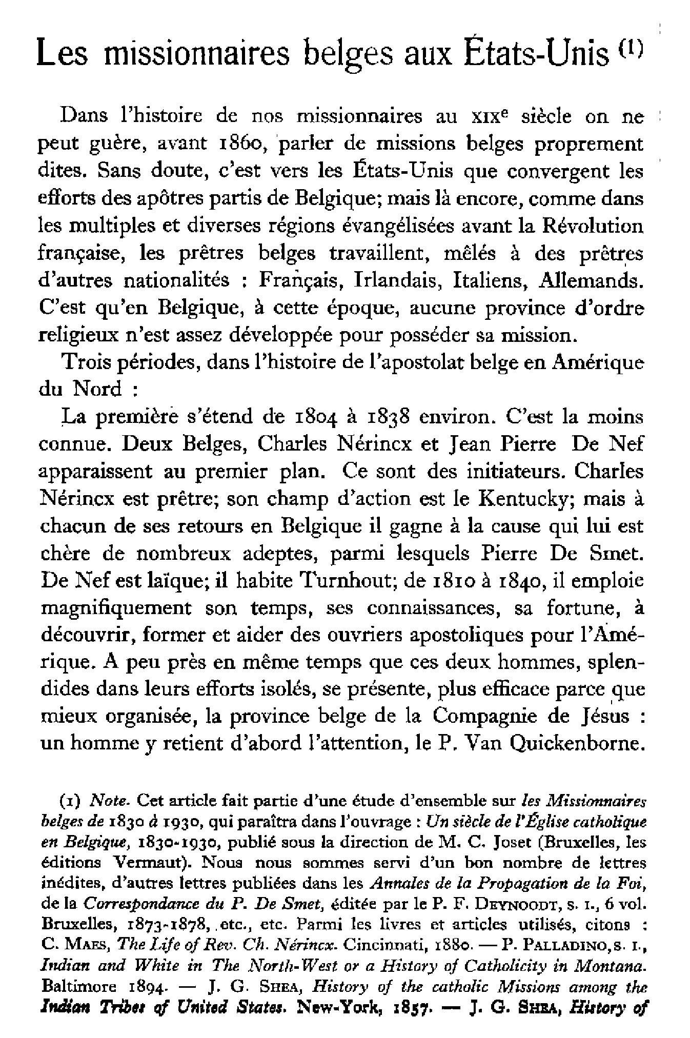 Les missionnaires belges aux Etats-Unis