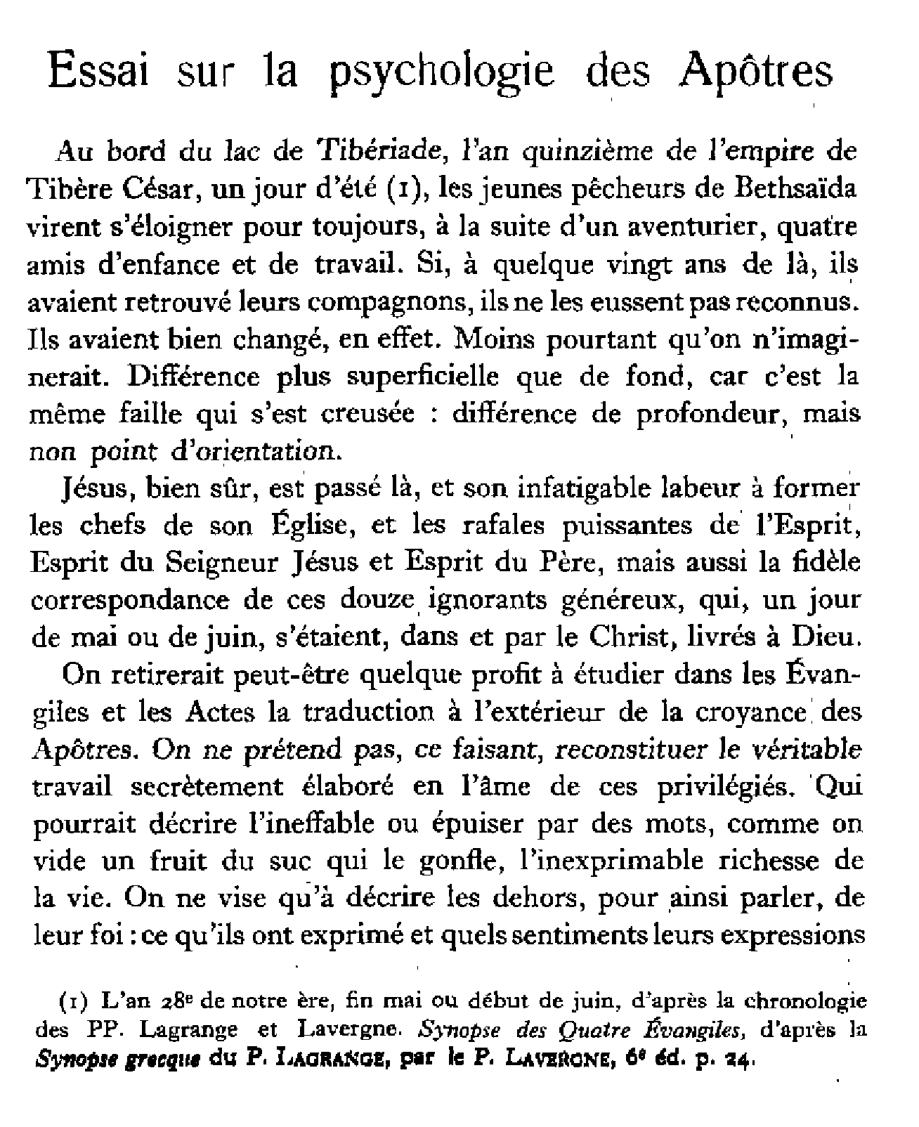 Essai sur la psychologie des Apôtres