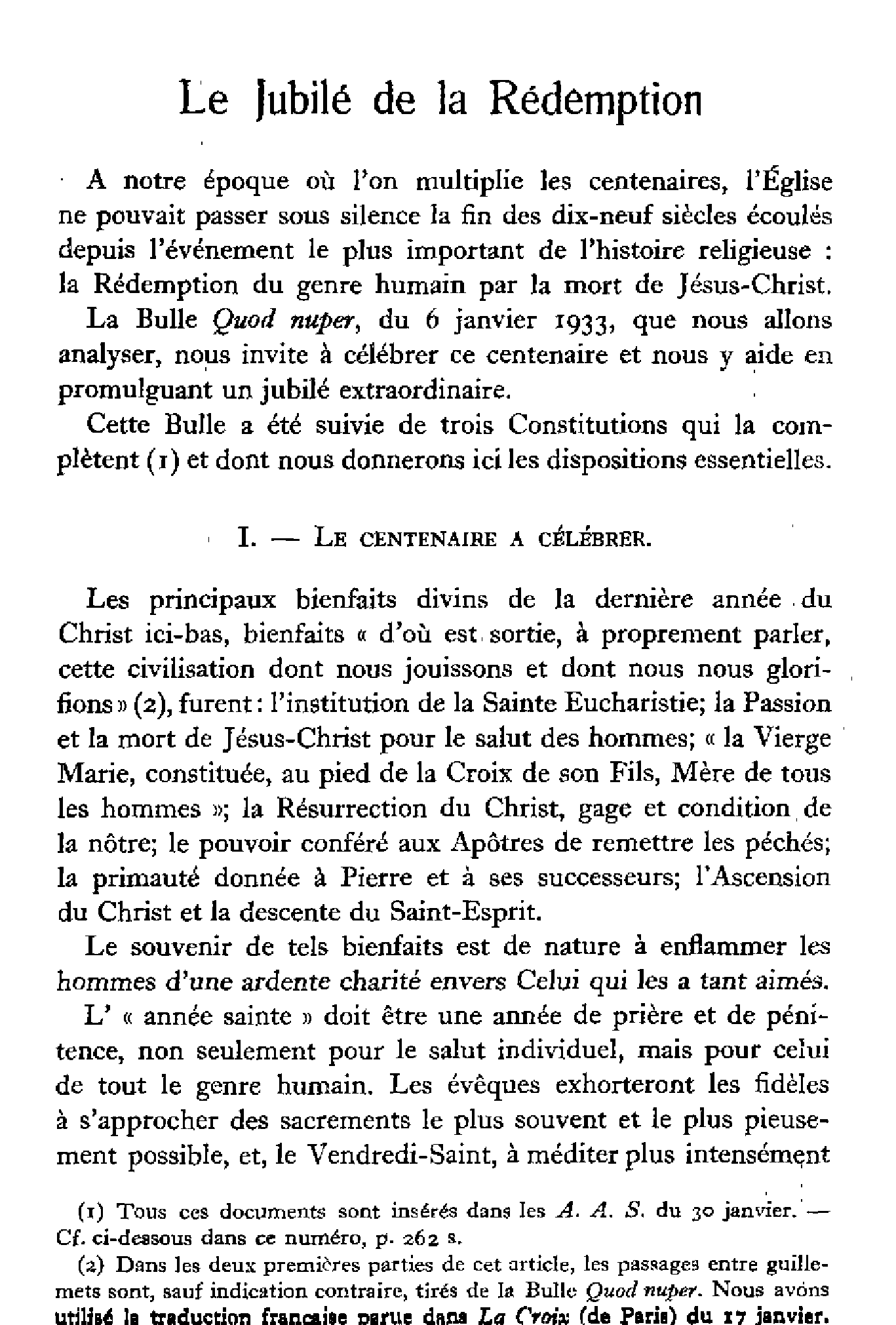 Le Jubilé de la Rédemption