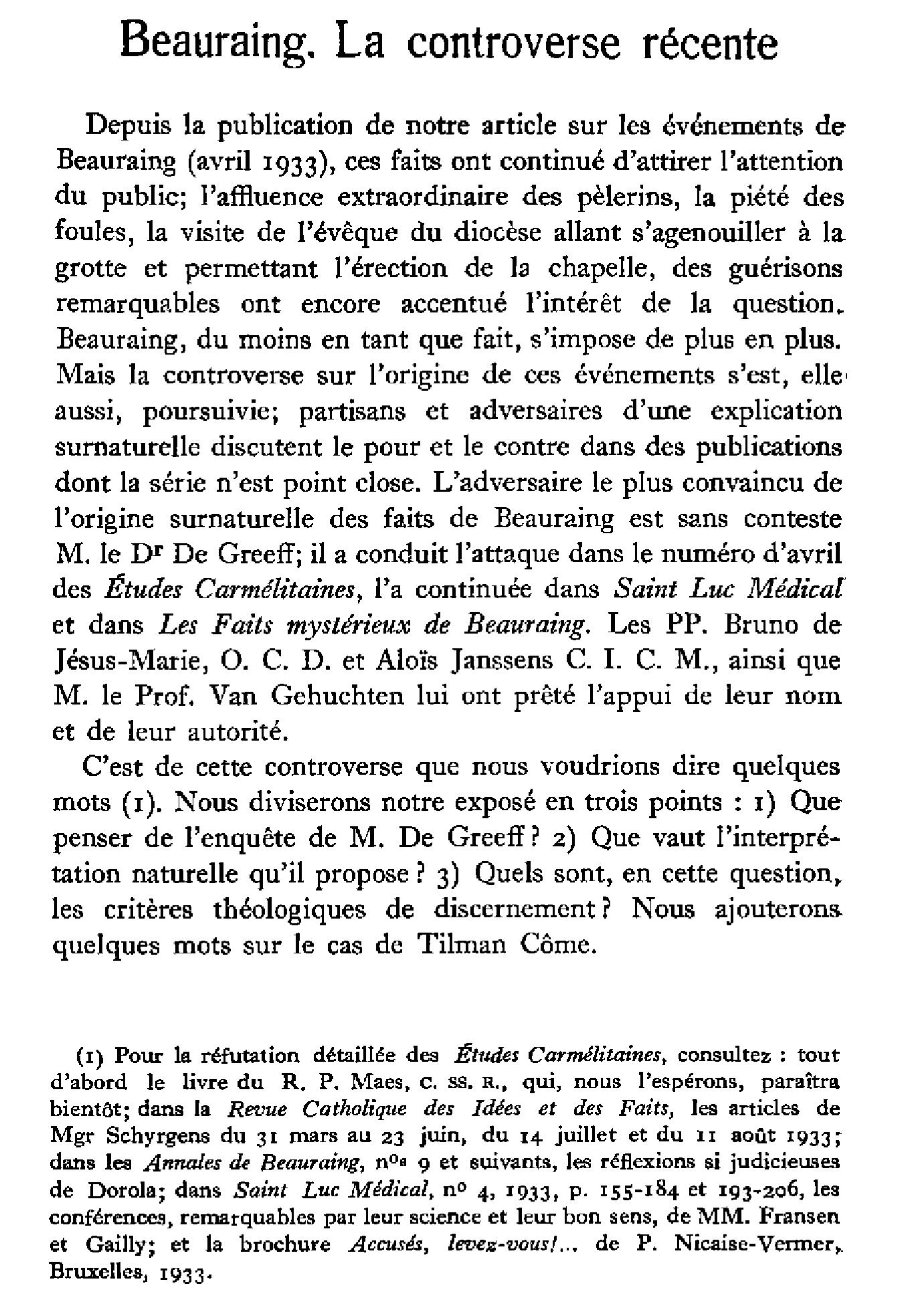 Beauraing. La controverse récente