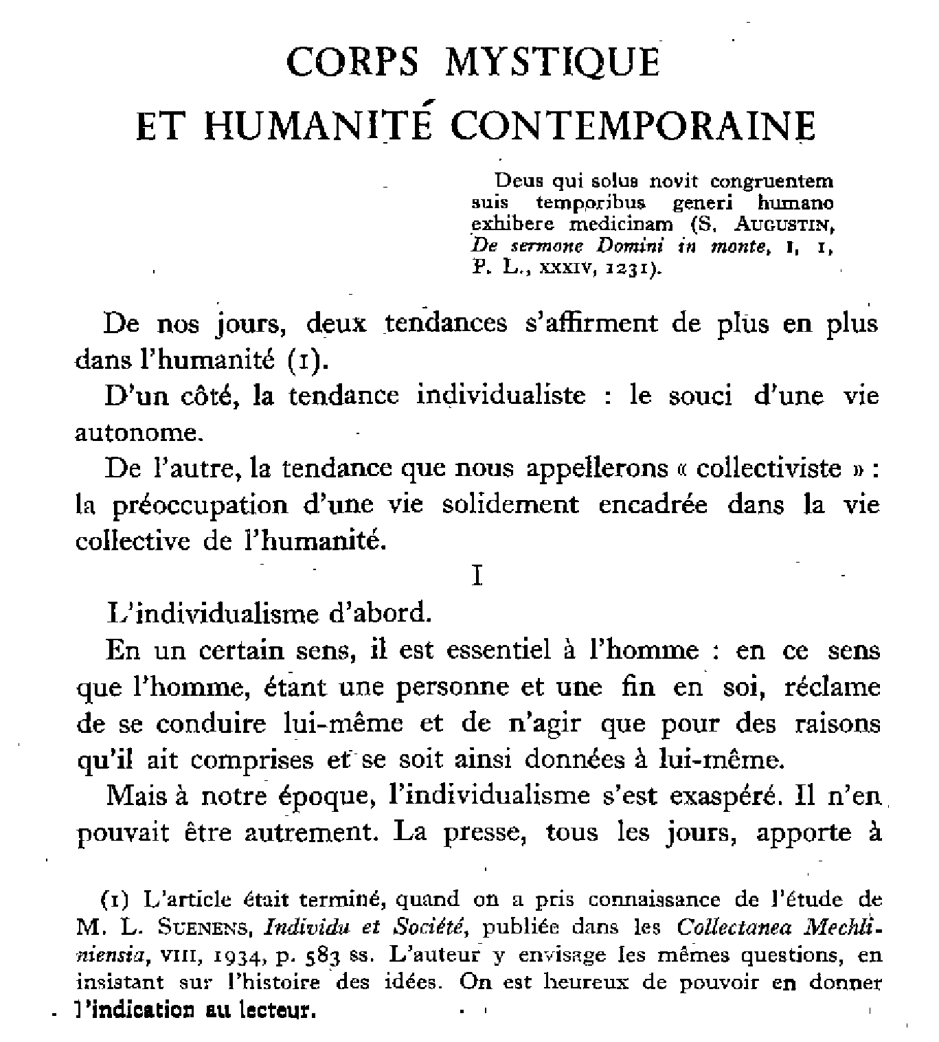 Corps mystique et humanité contemporaine