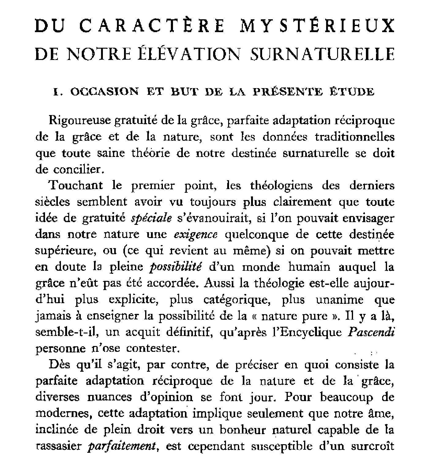 Du caractère mystérieux de notre élévation surnaturelle