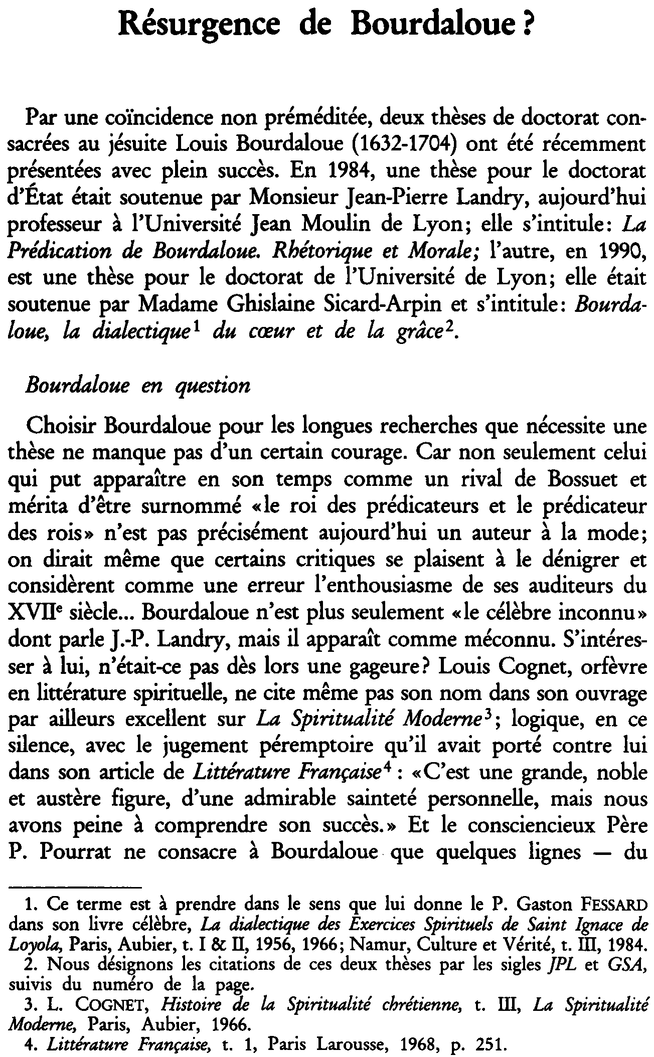 Résurgence de Bourdaloue?