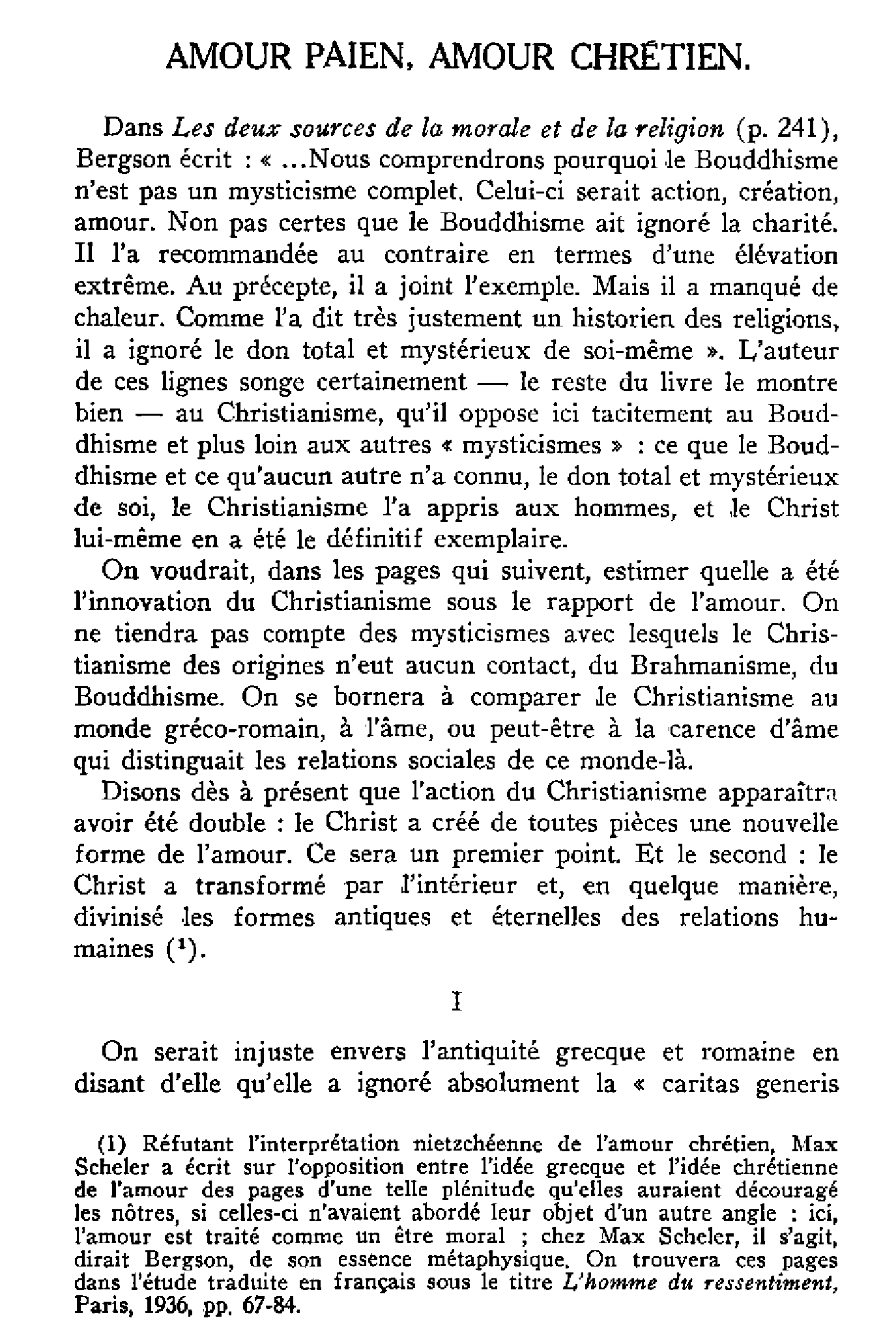 Amour païen, amour chrétien