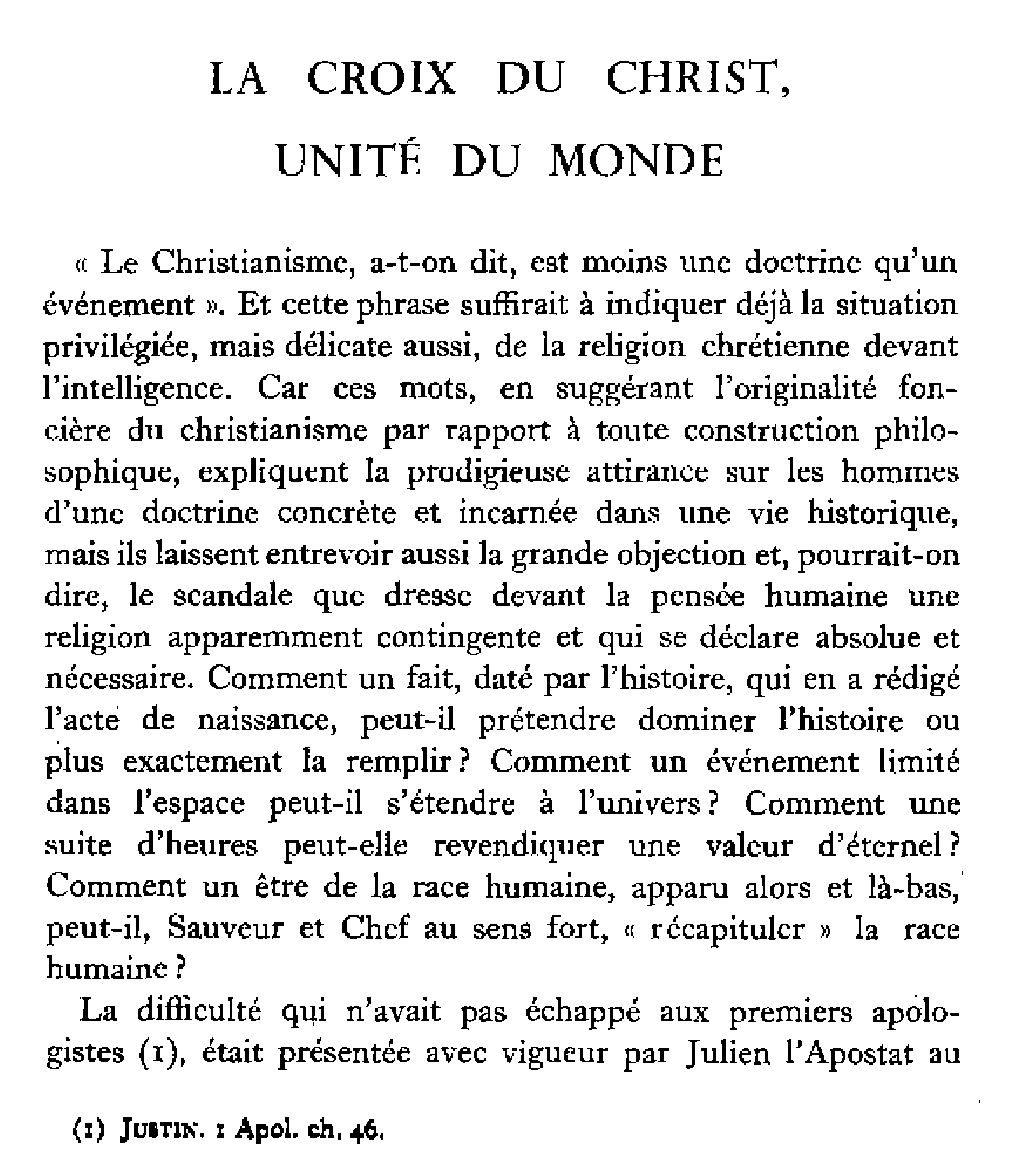 La croix du Christ, unité du monde