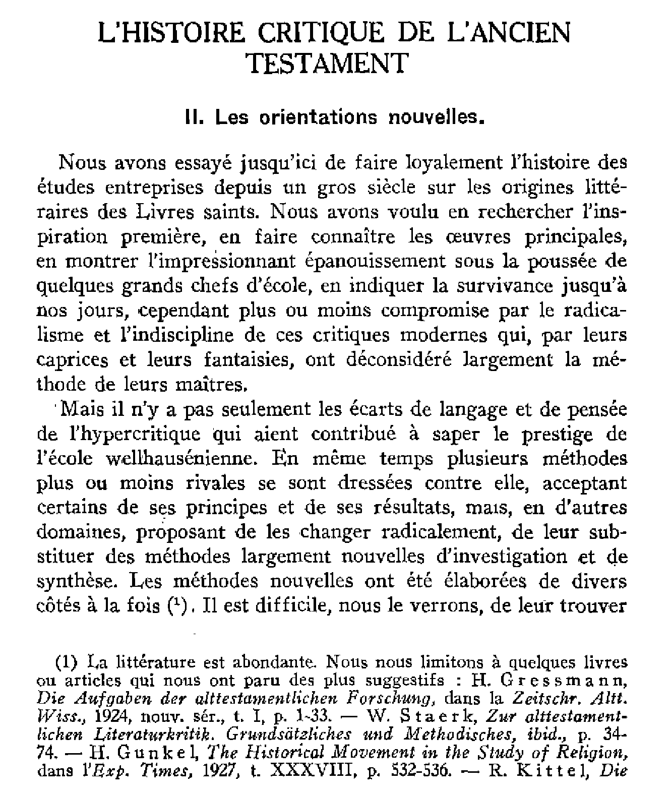 L'histoire critique de l'Ancien Testament. II. Les orientations nouvelles.
