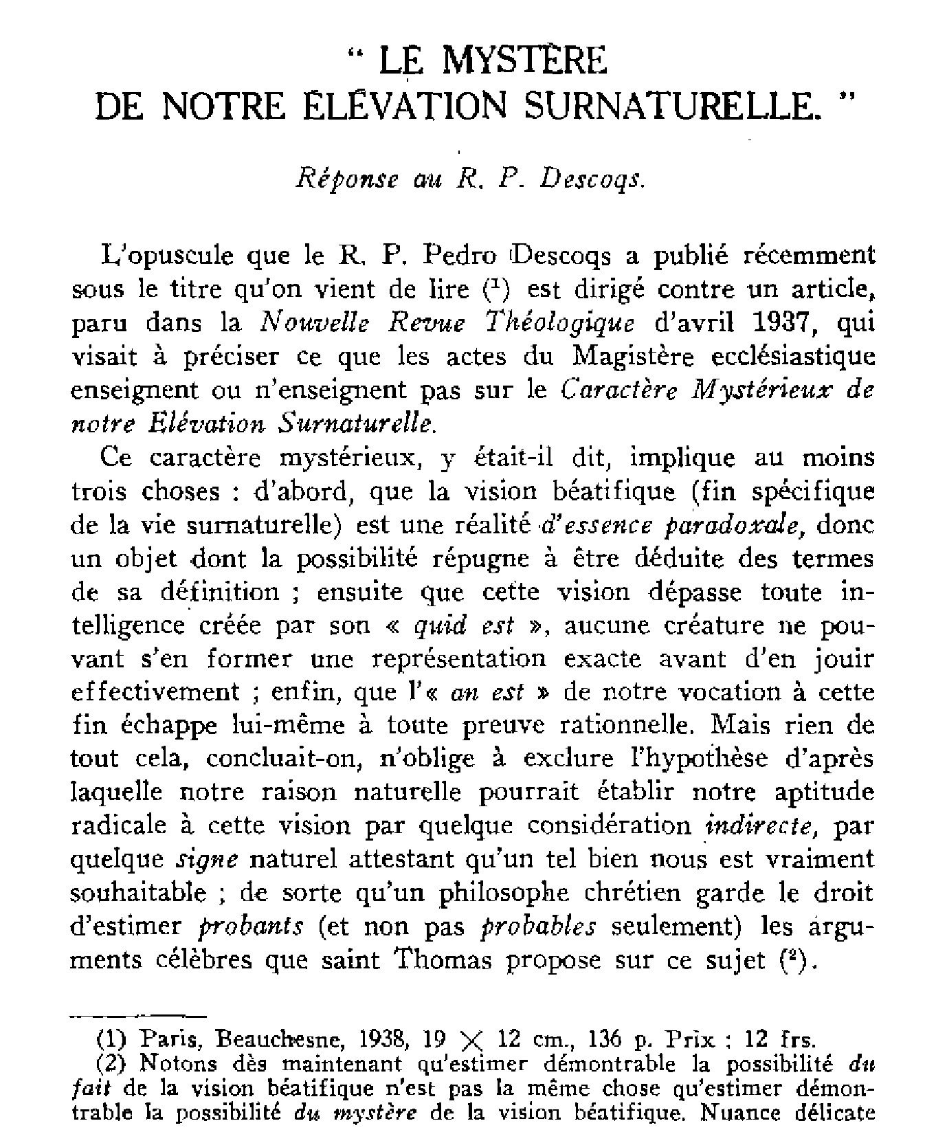 Le mystère de notre élévation surnaturelle