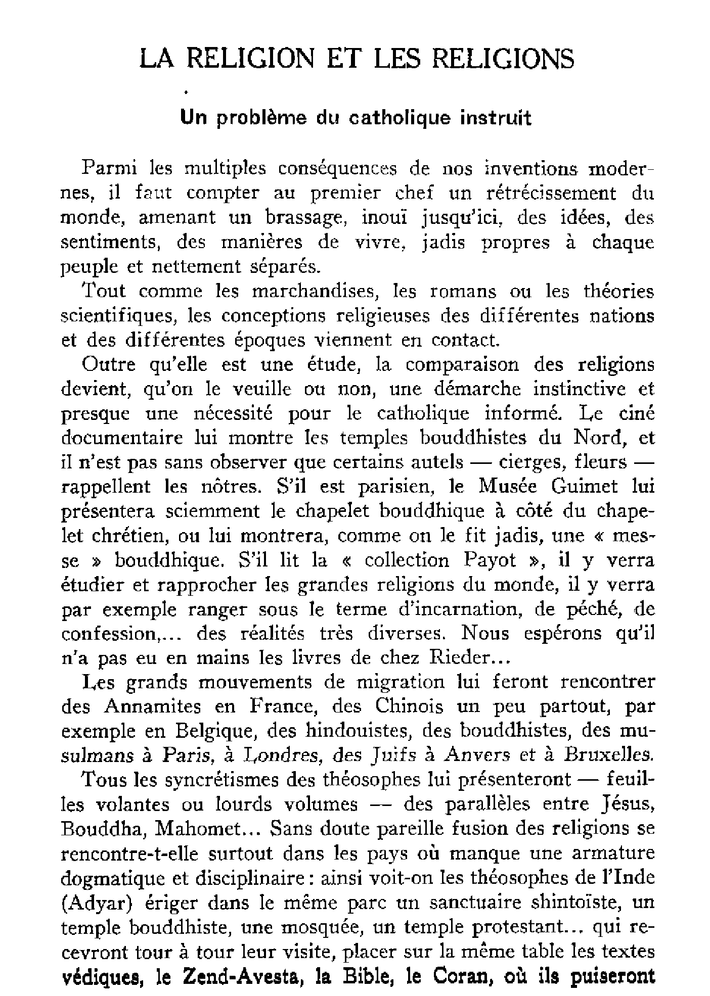 La religion et les religions