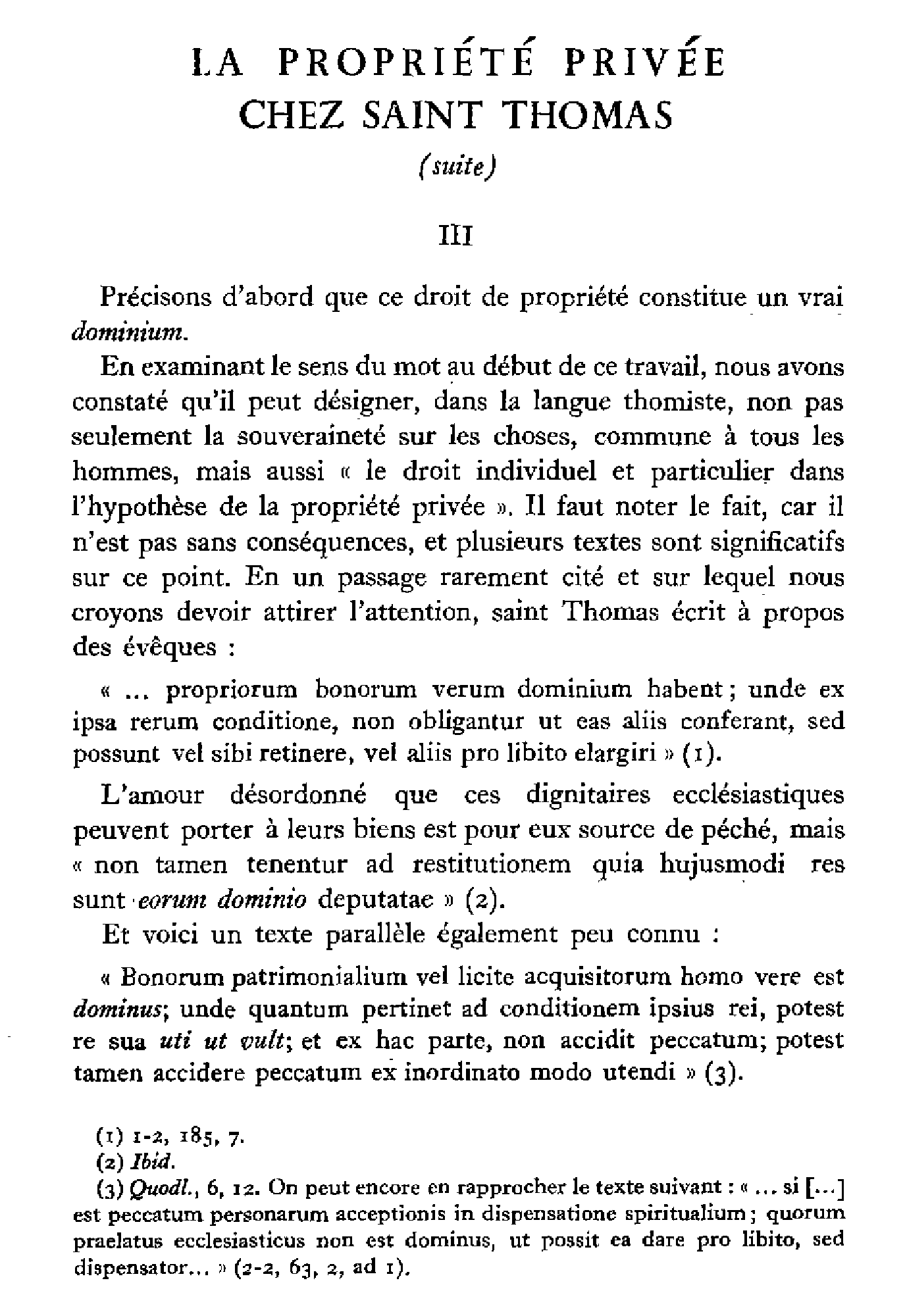 La propriété privée chez Saint Thomas (I) (suite)
