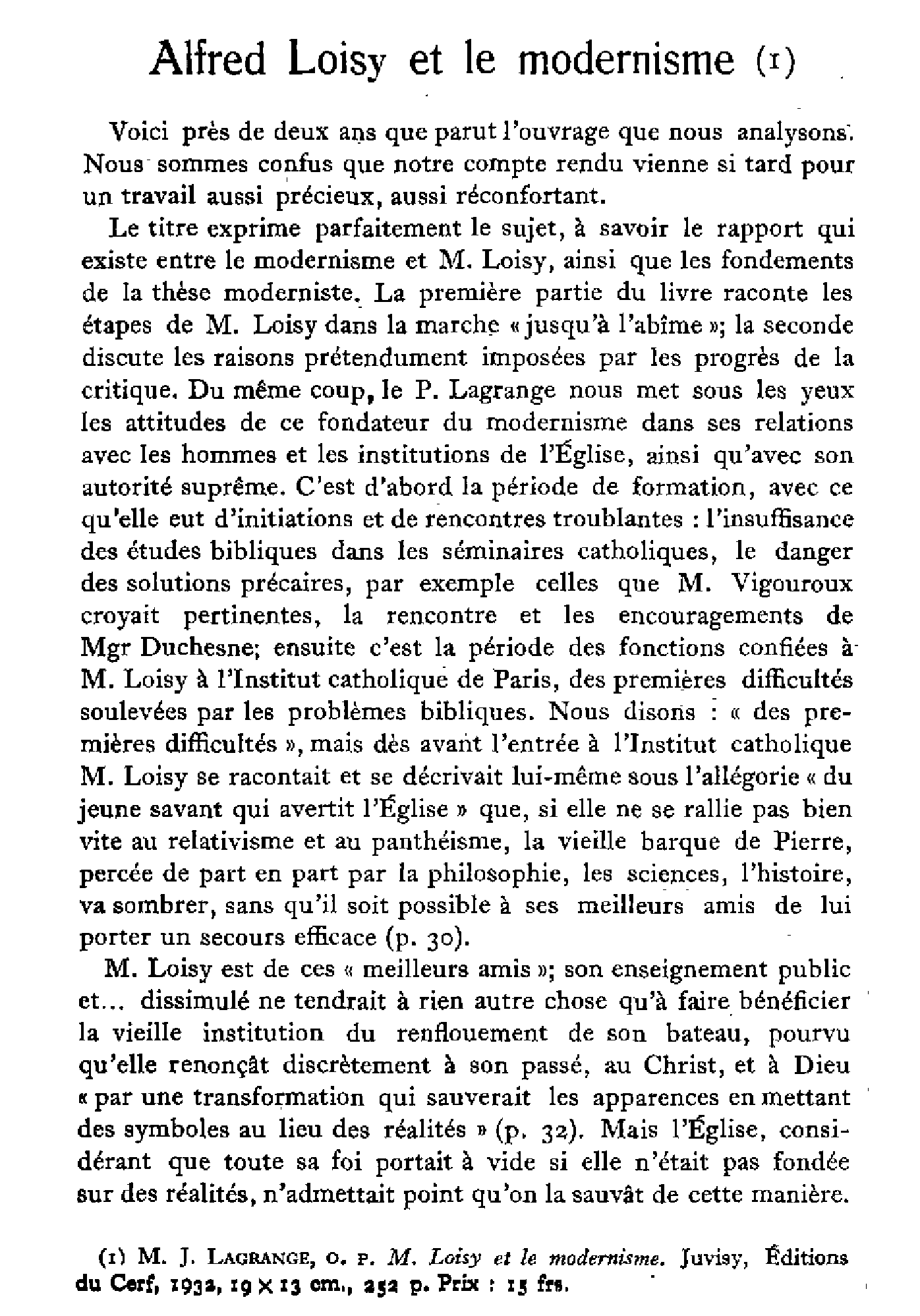 Alfred Loisy et le modernisme