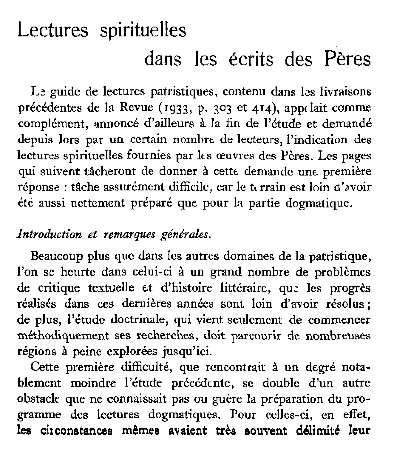 Lectures spirituelles dans les écrits des Pères (I)