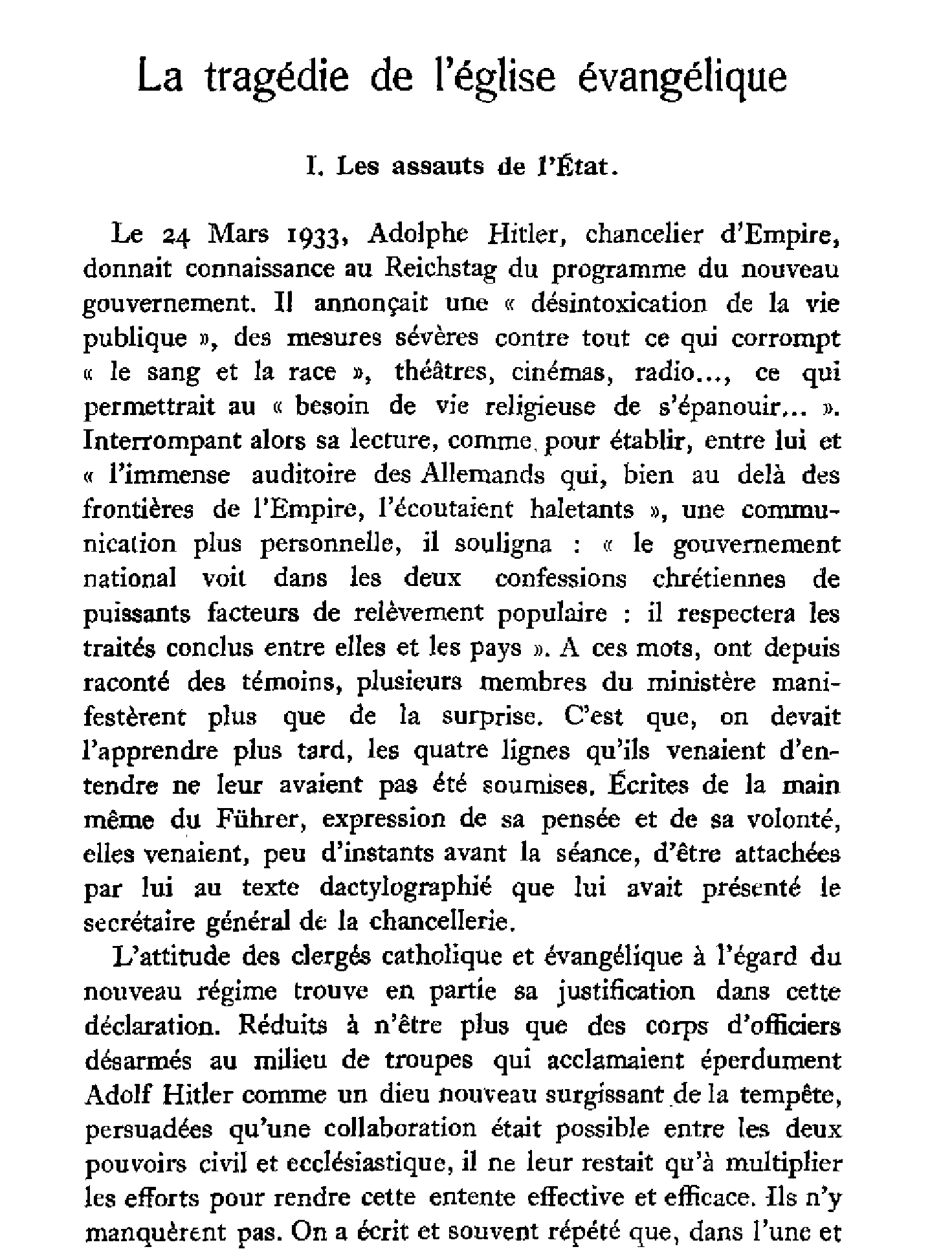 La tragédie de l'église évangélique. I. Les assauts de l'État.