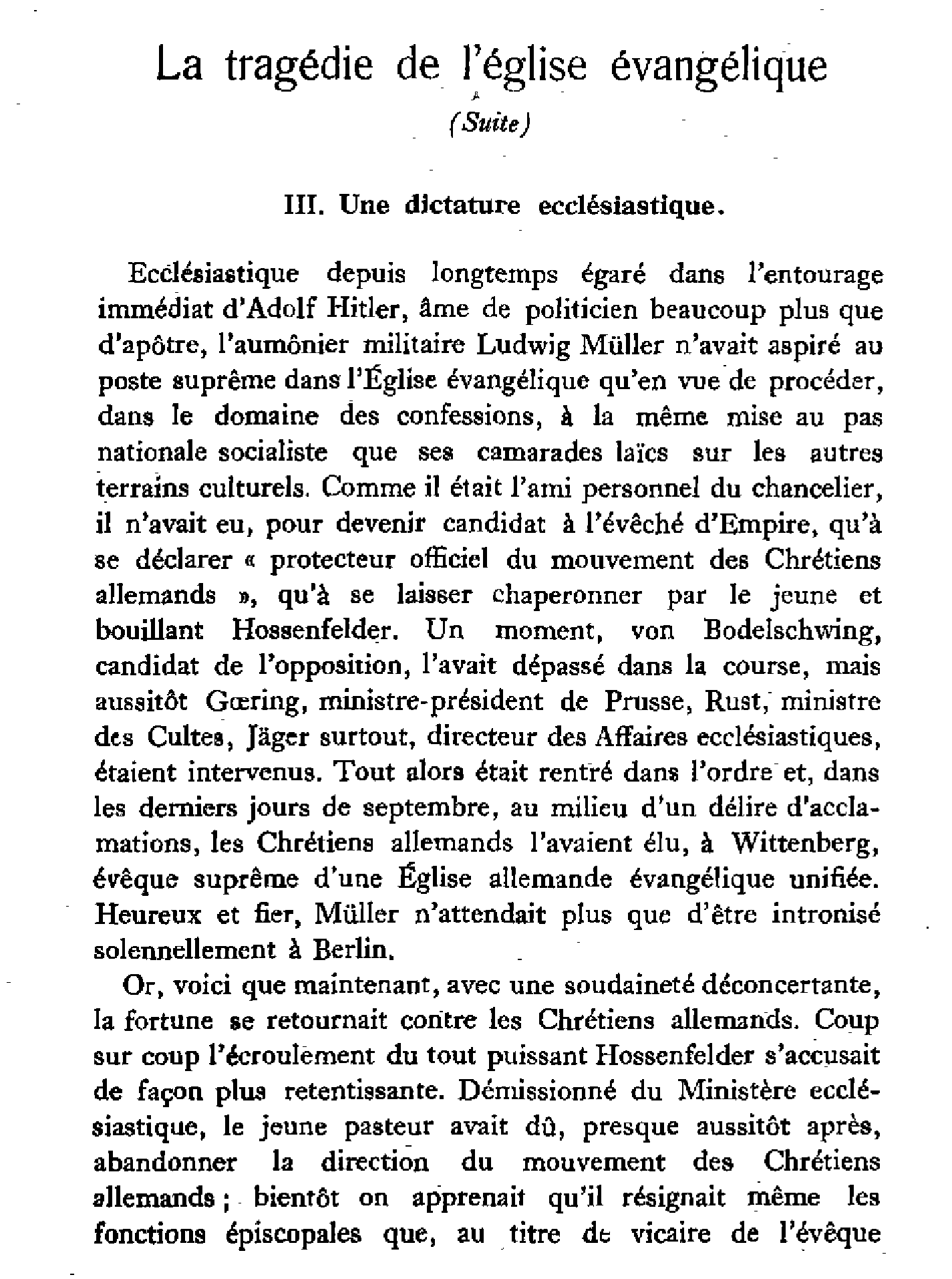 La tragédie de l'église évangélique. III. Une dictature ecclésiastique.
